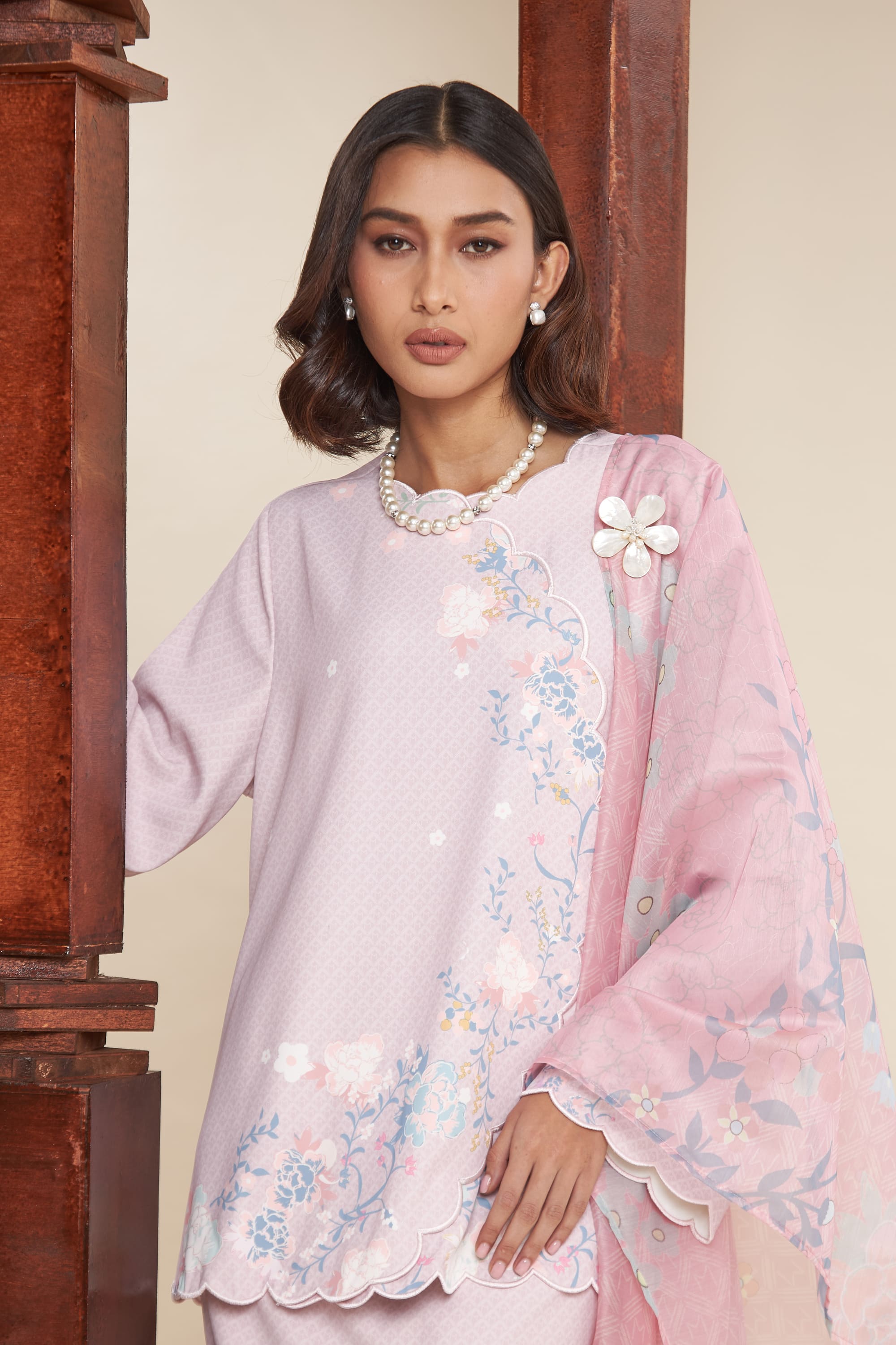 Amala Blush Pink Scallop Kurung Set