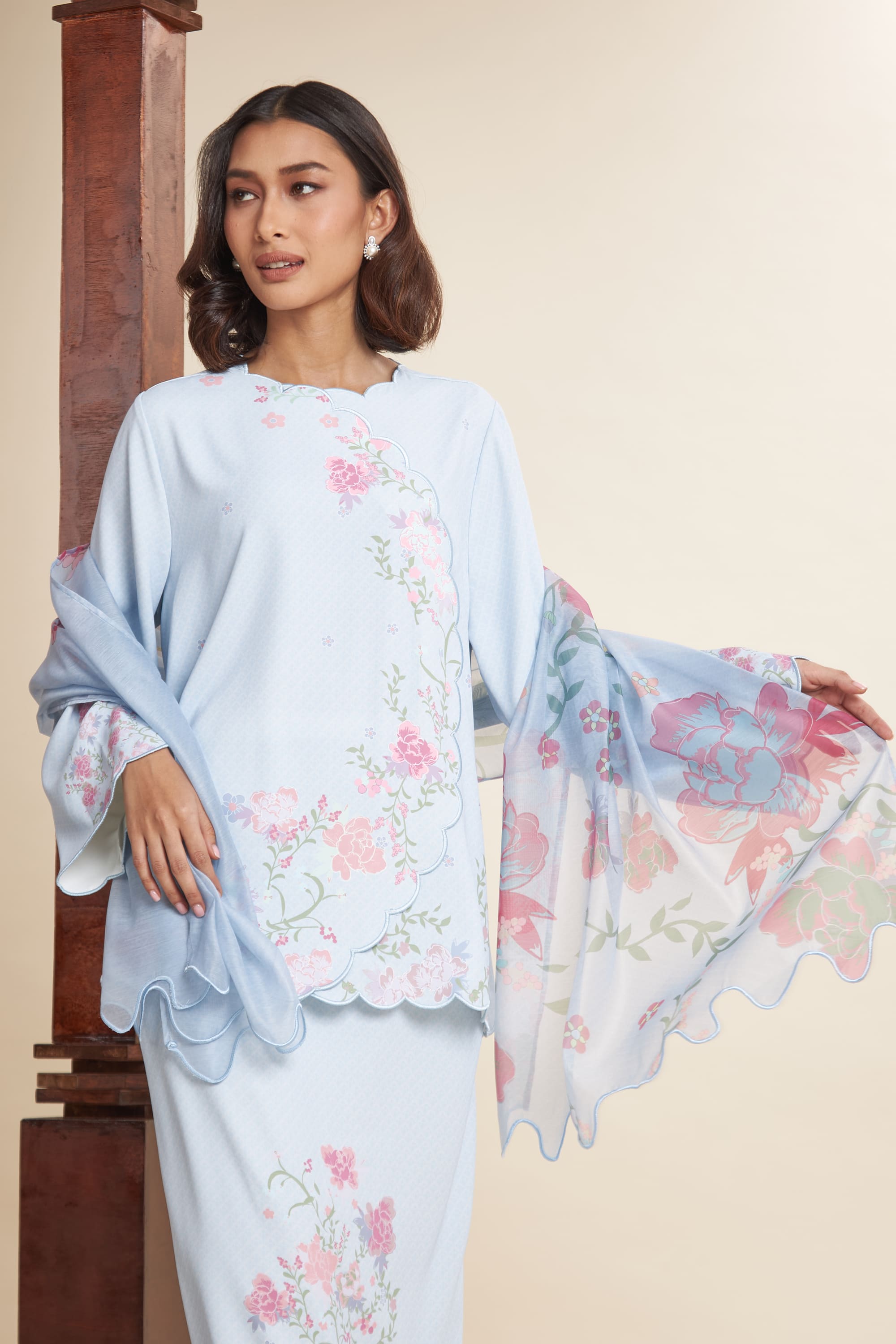 Amala Sky Blue Scallop Kurung Set