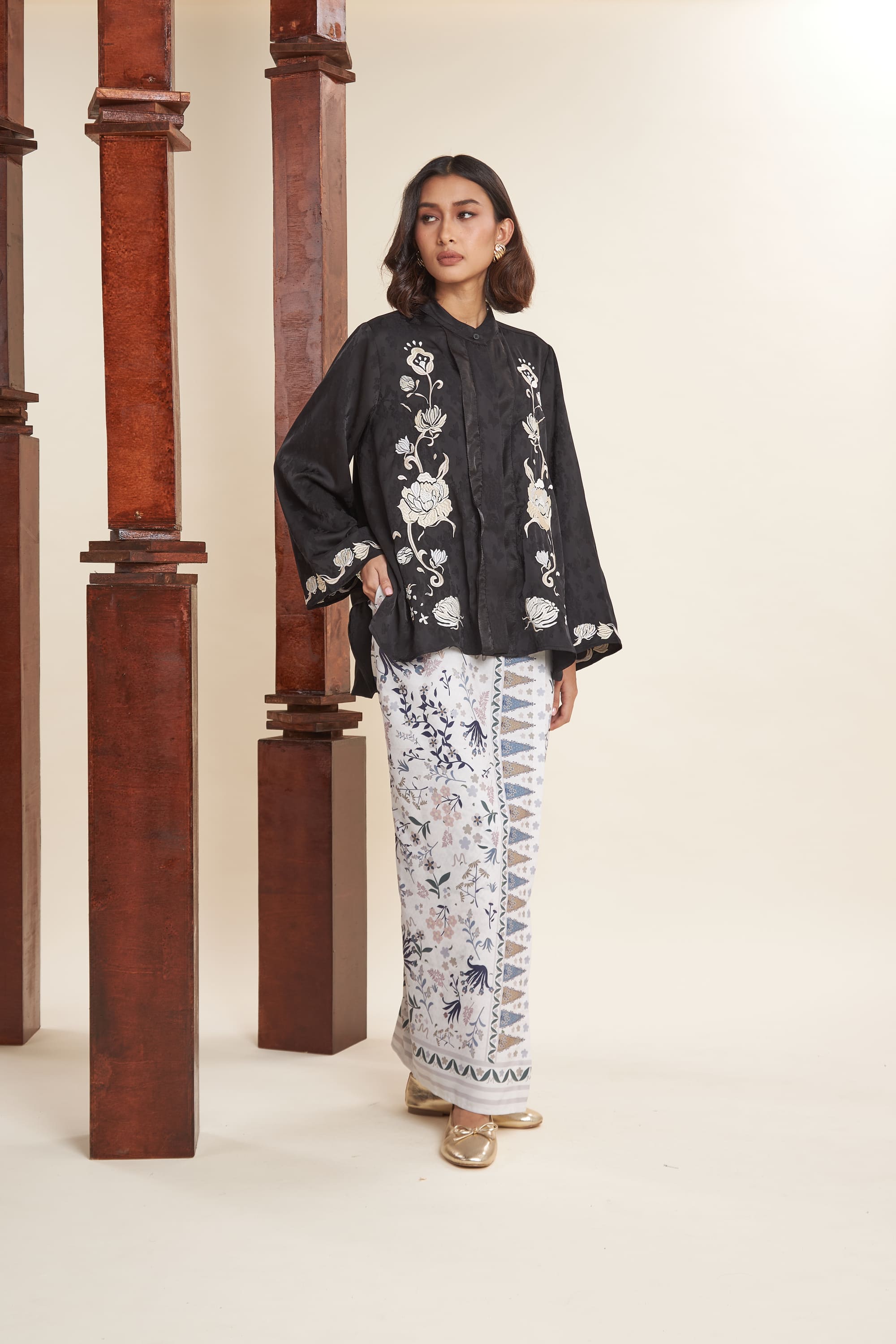 Mulya Black Embroidered Flare Top