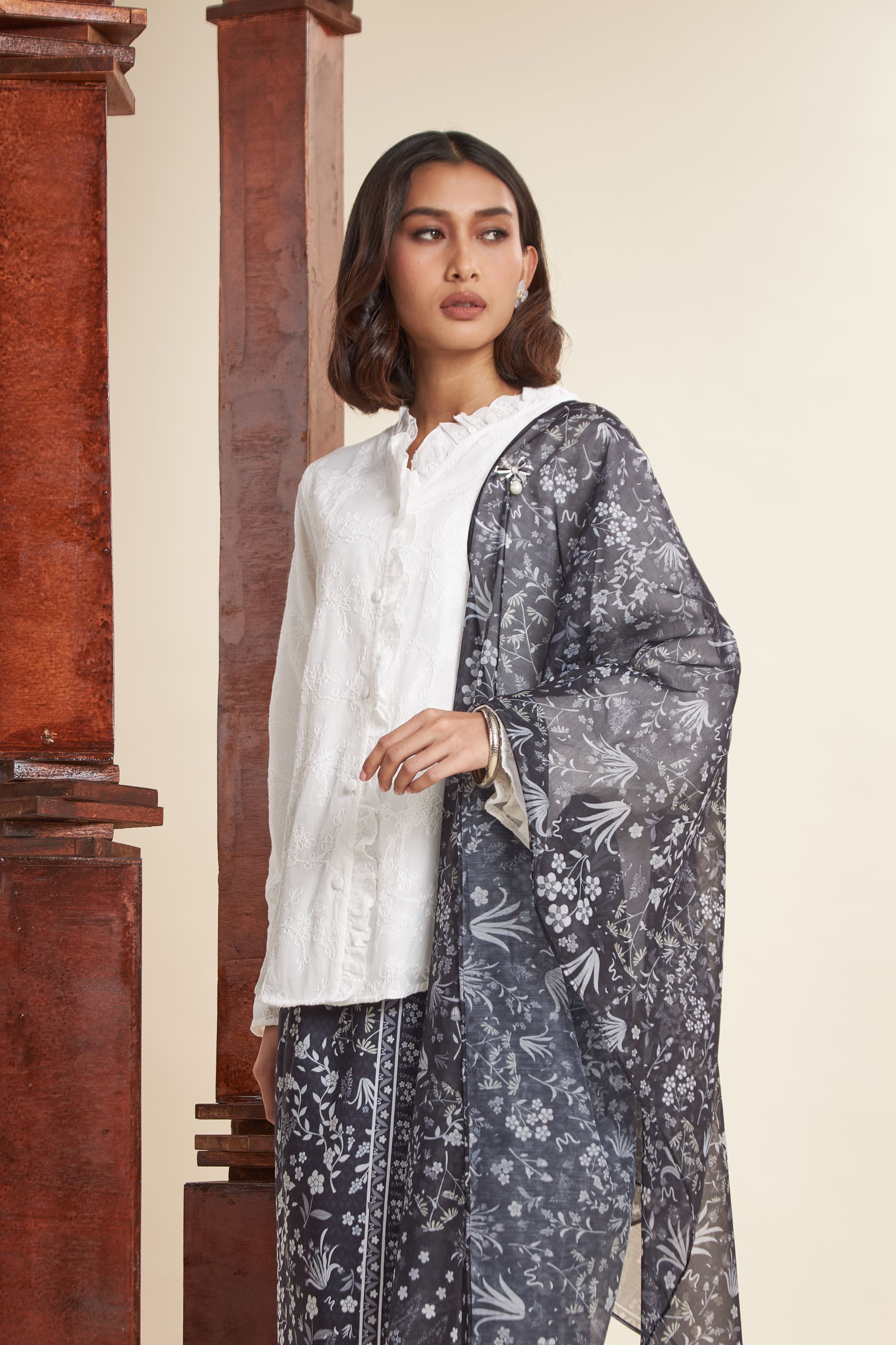 Aryana White Ruffle Kebaya Set
