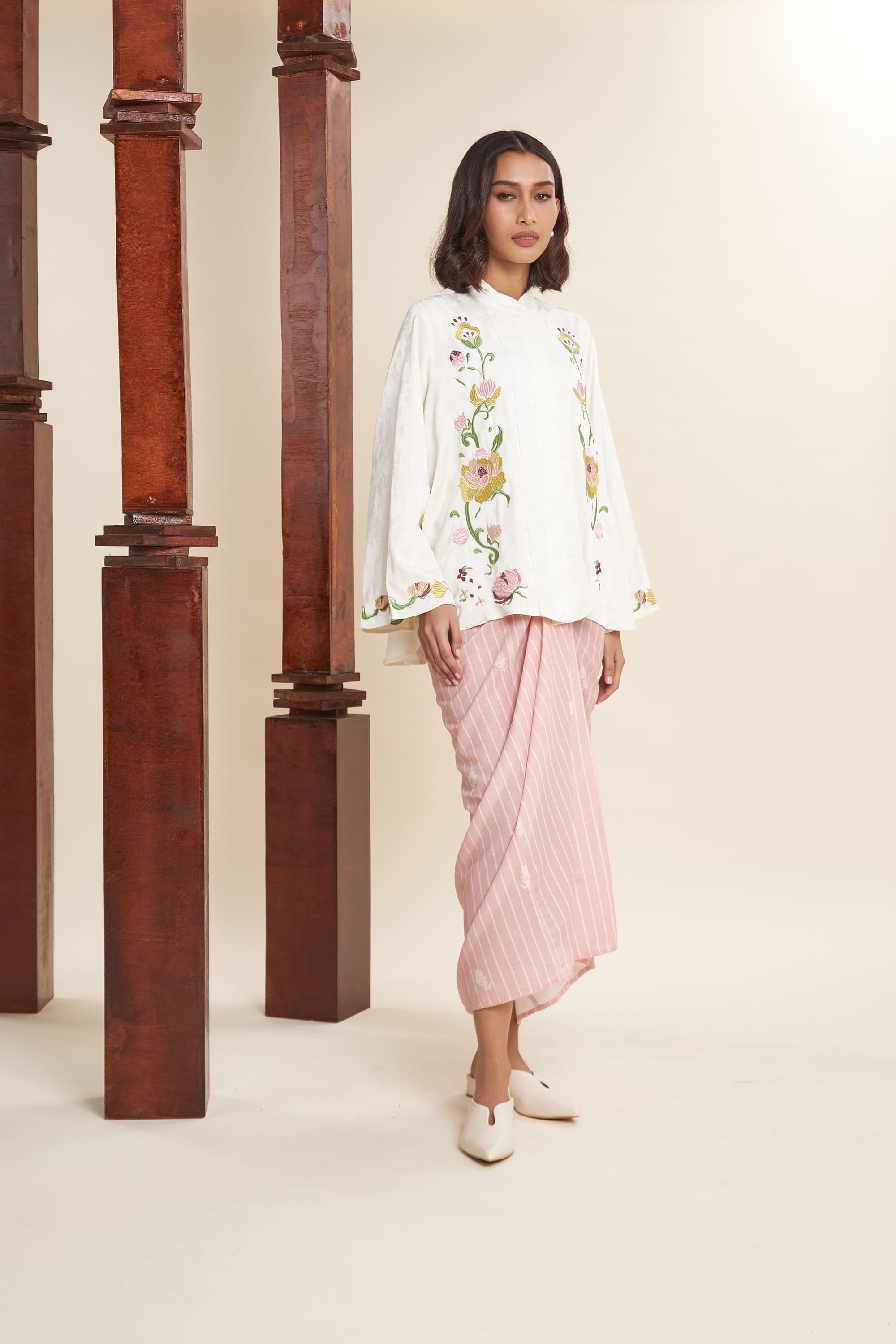 Mulya Off-White Embroidered Flare Top