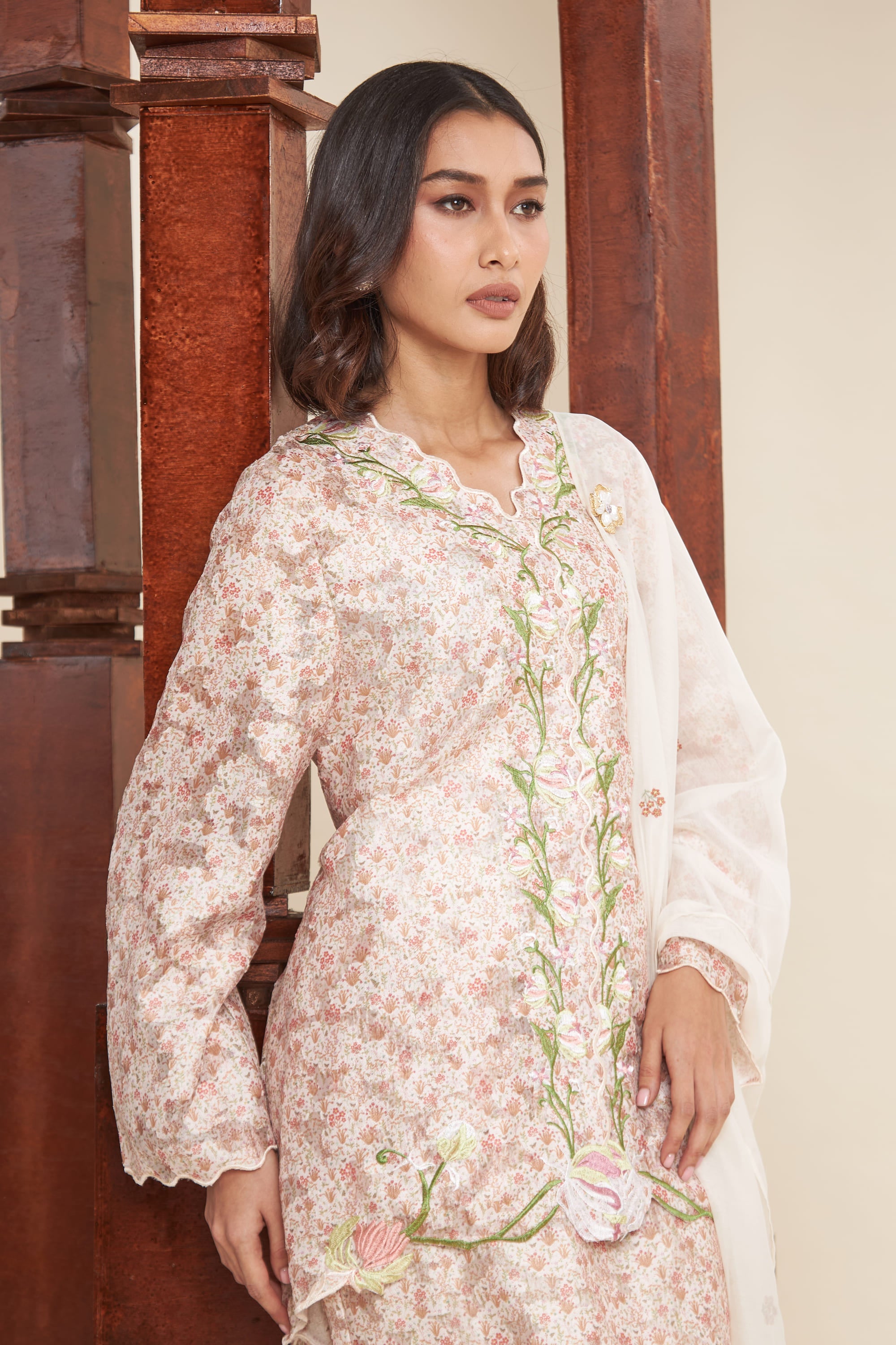 Kaiya Sand Beige Embroidered Kebaya Set