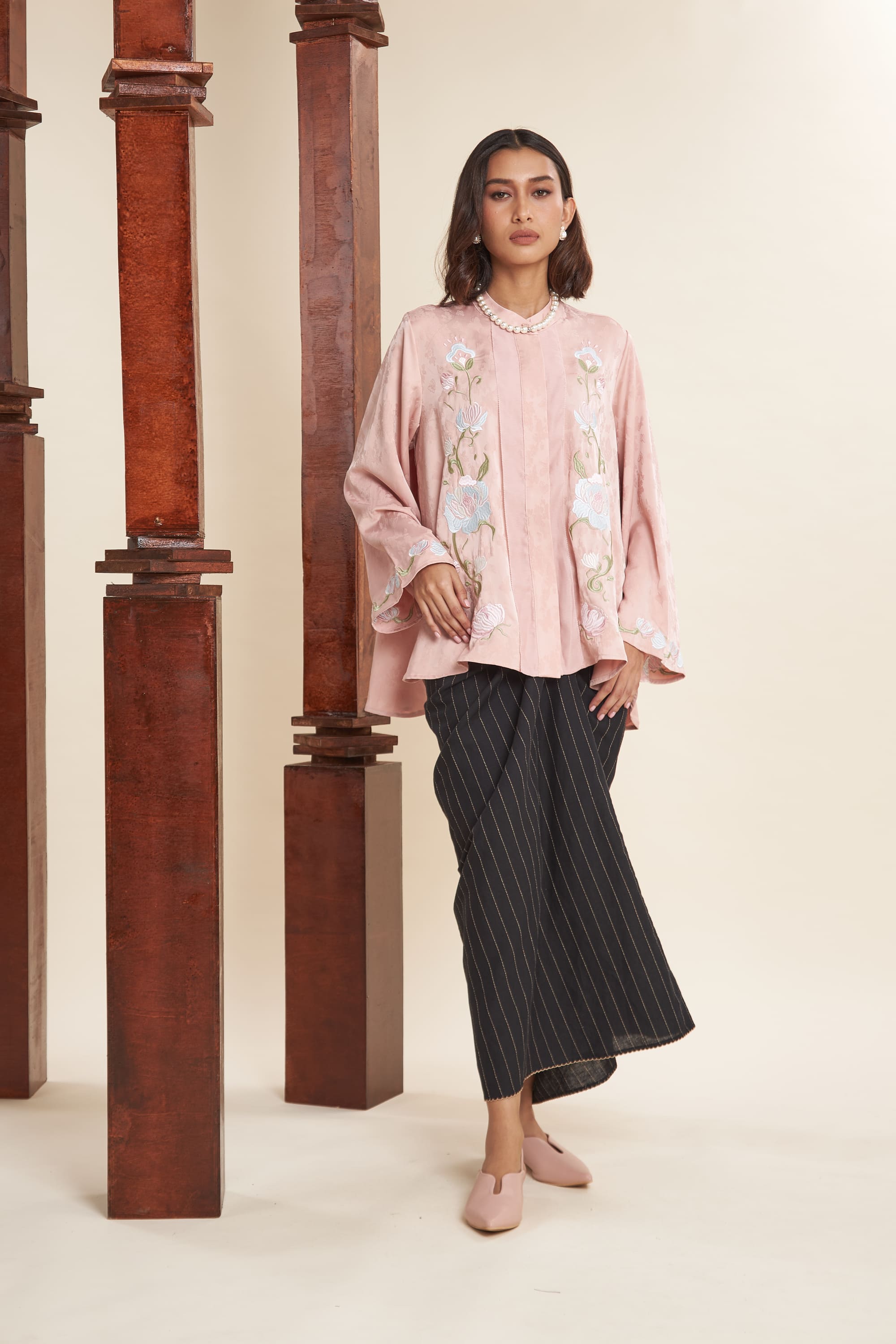 Mulya Rose Quartz Embroidered Flare Top