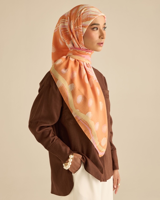 Cassia Orange Square Voile Scarf