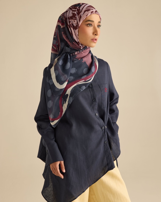 Cassia Navy Square Voile Scarf