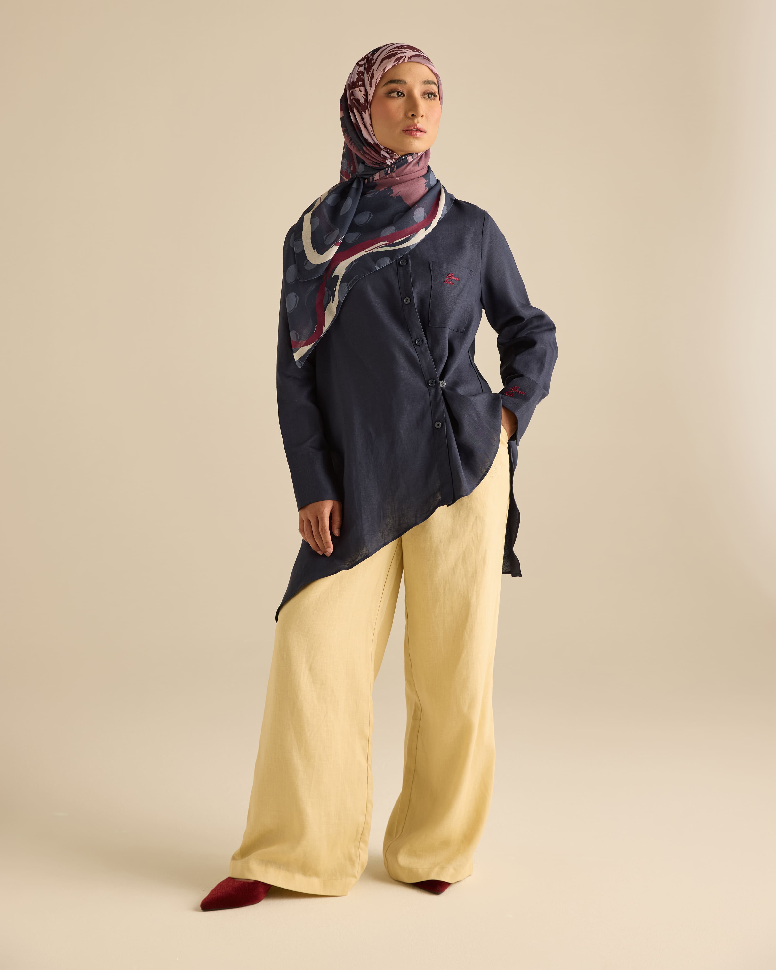Amani Navy Linen Asymmetrical Shirt