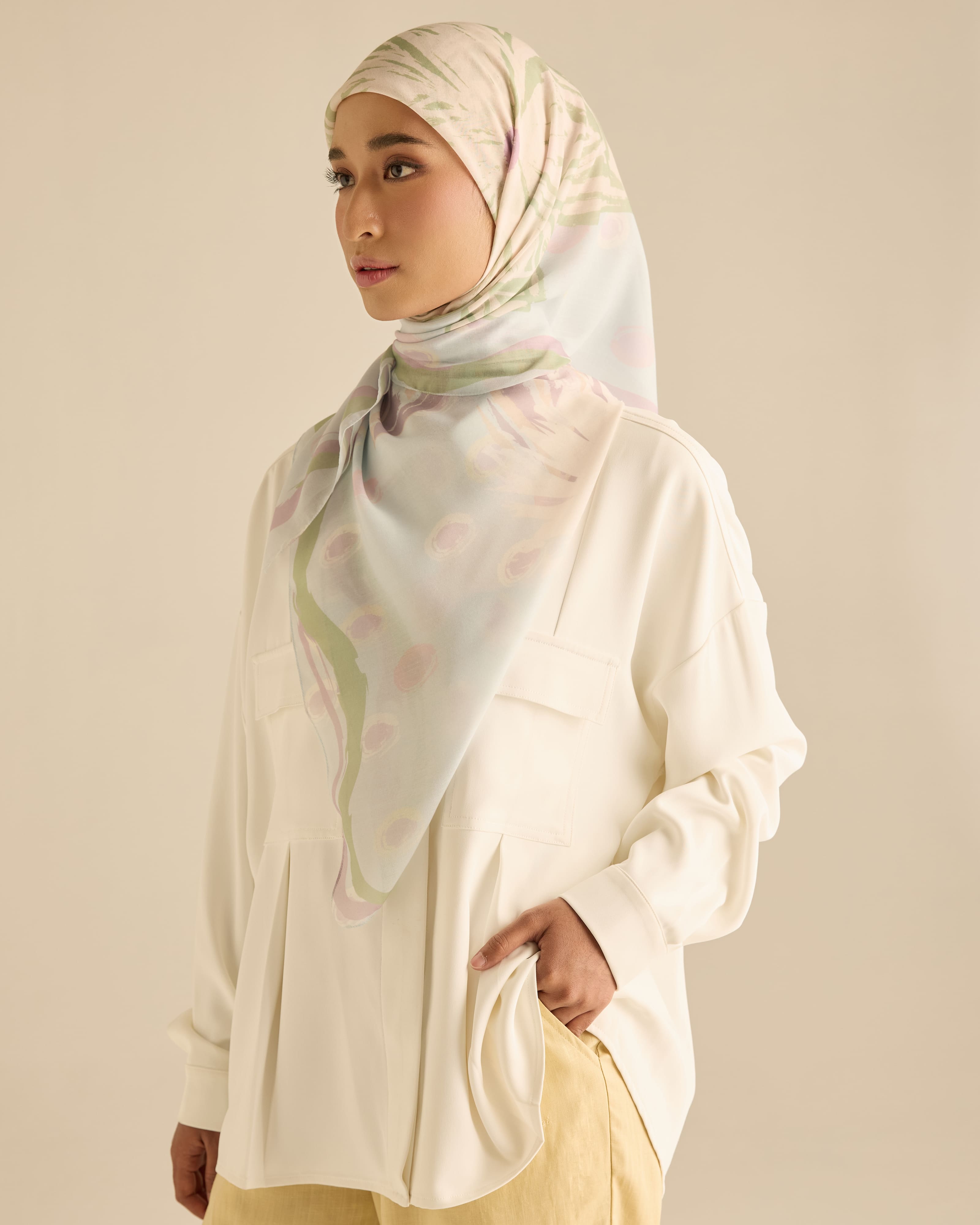 Cassia Soft Blue Square Voile Scarf