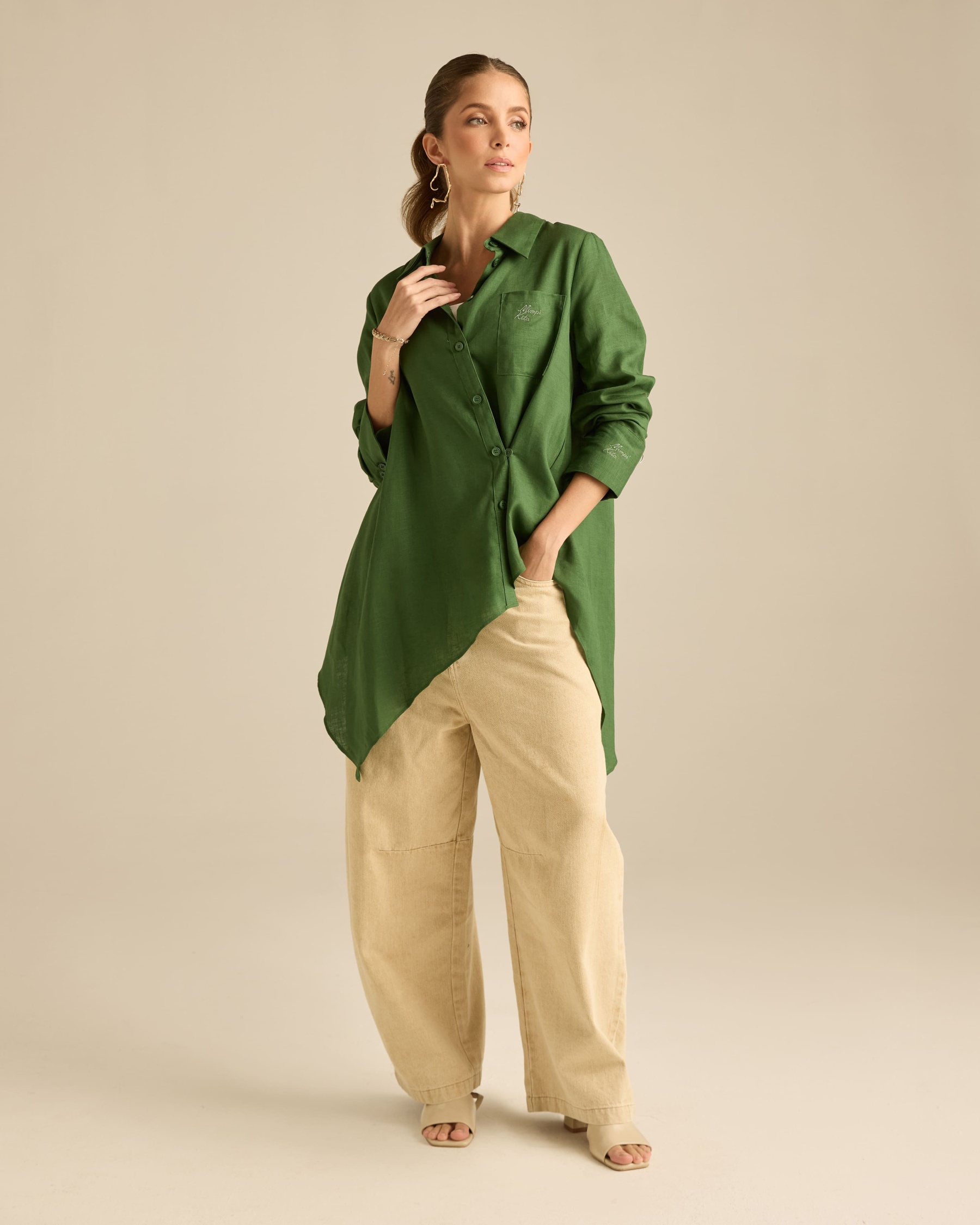 Amani Emerald Linen Asymmetrical Shirt