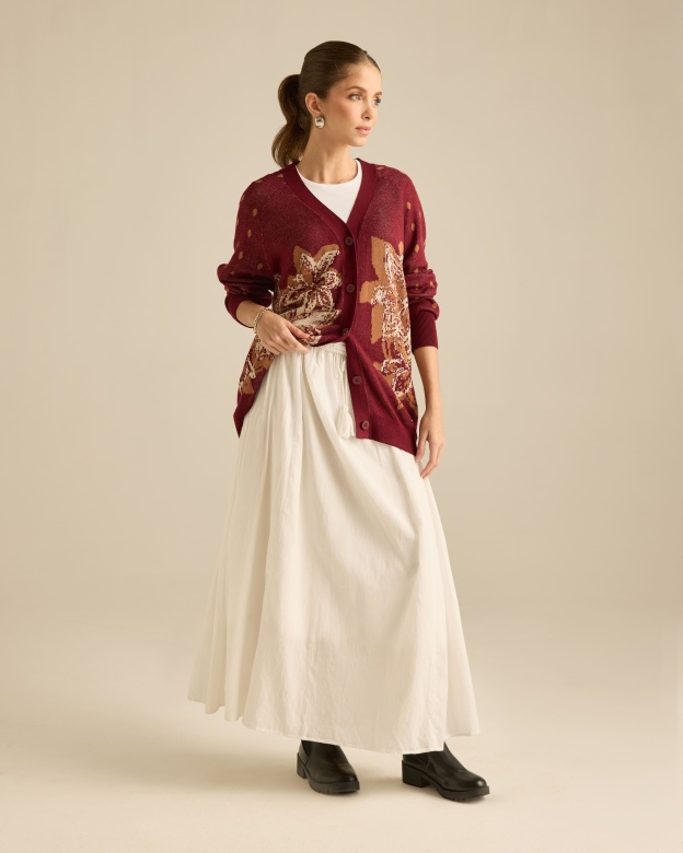 Amora Maroon Knitted Wool Cardigan