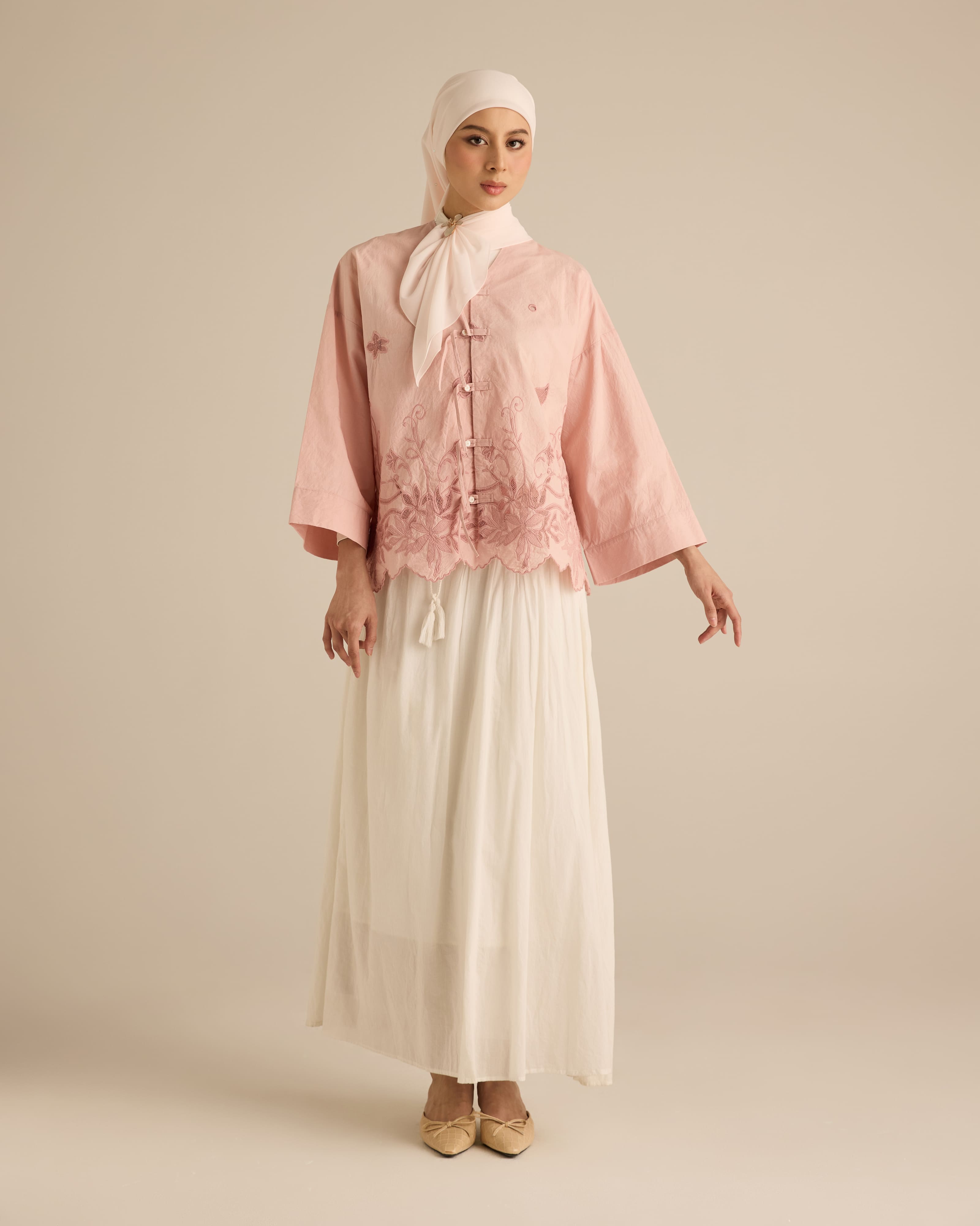 Najwa Soft Pink Embroidered Boxy Top