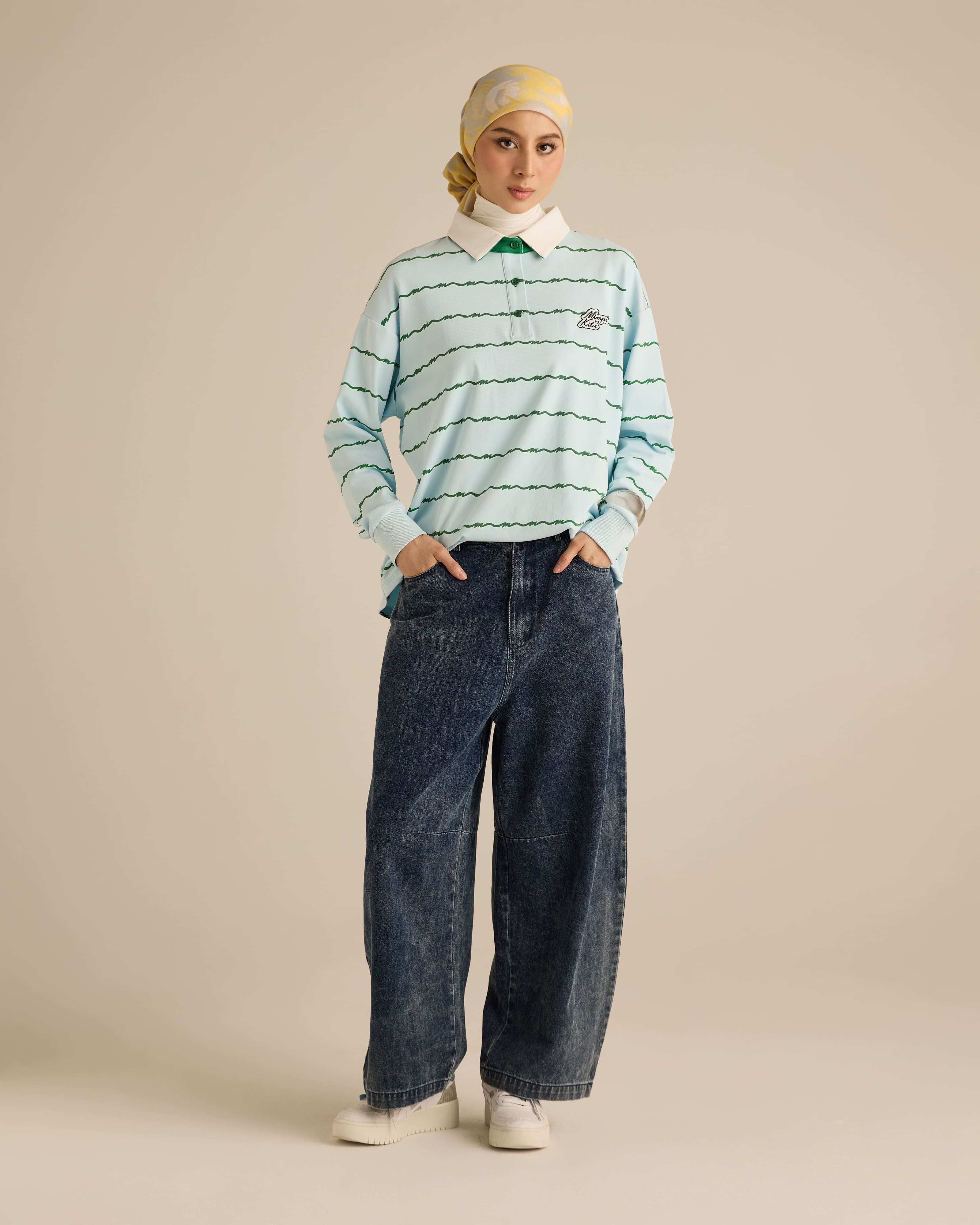 Josie Soft Blue Collared Striped Top