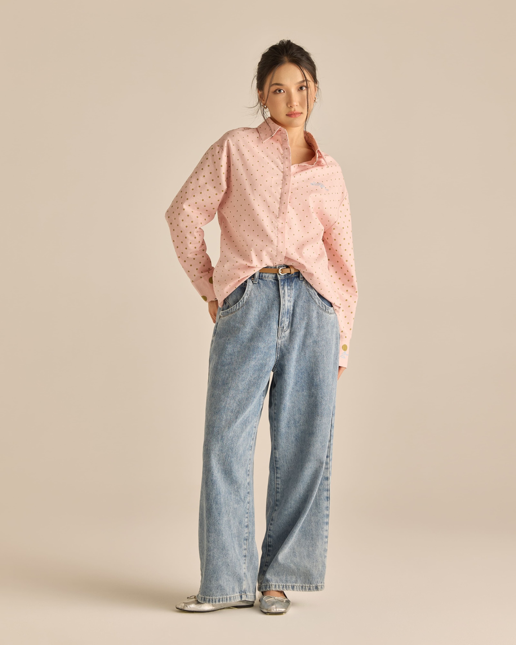 Kittie Dusty Pink Polka Dot Shirt