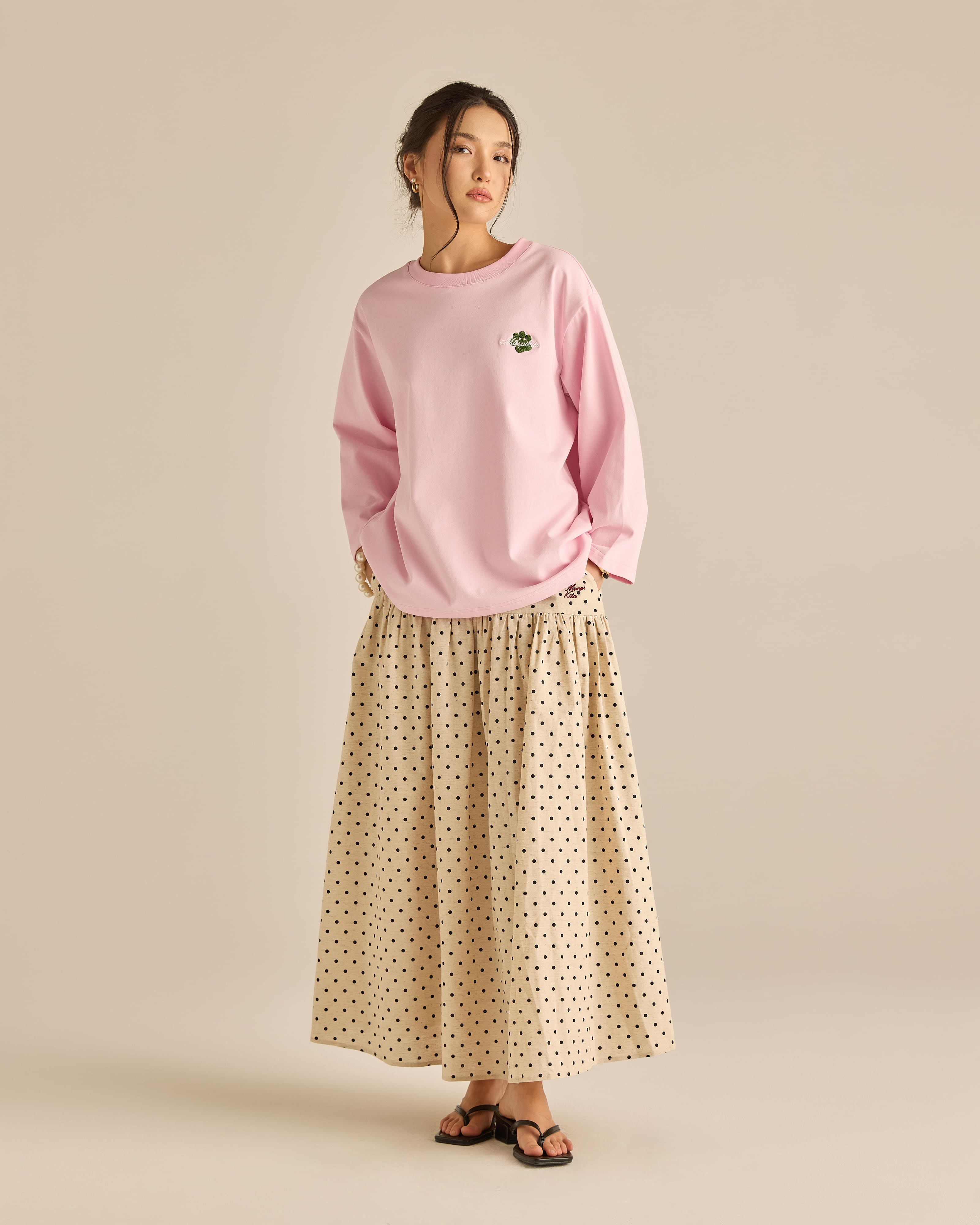 Kittie Khaki Polka Dot Skirt