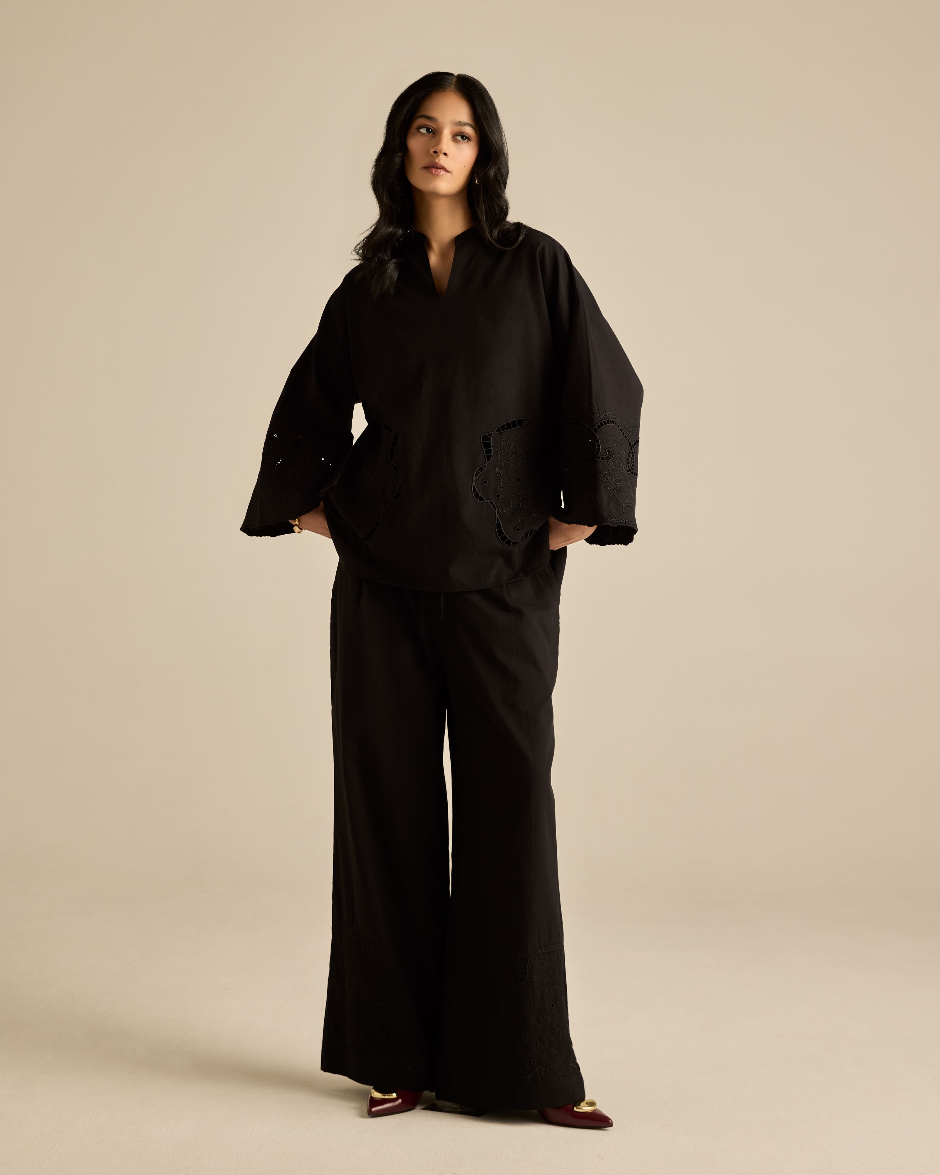 Aura Black Embroidered Boxy Top