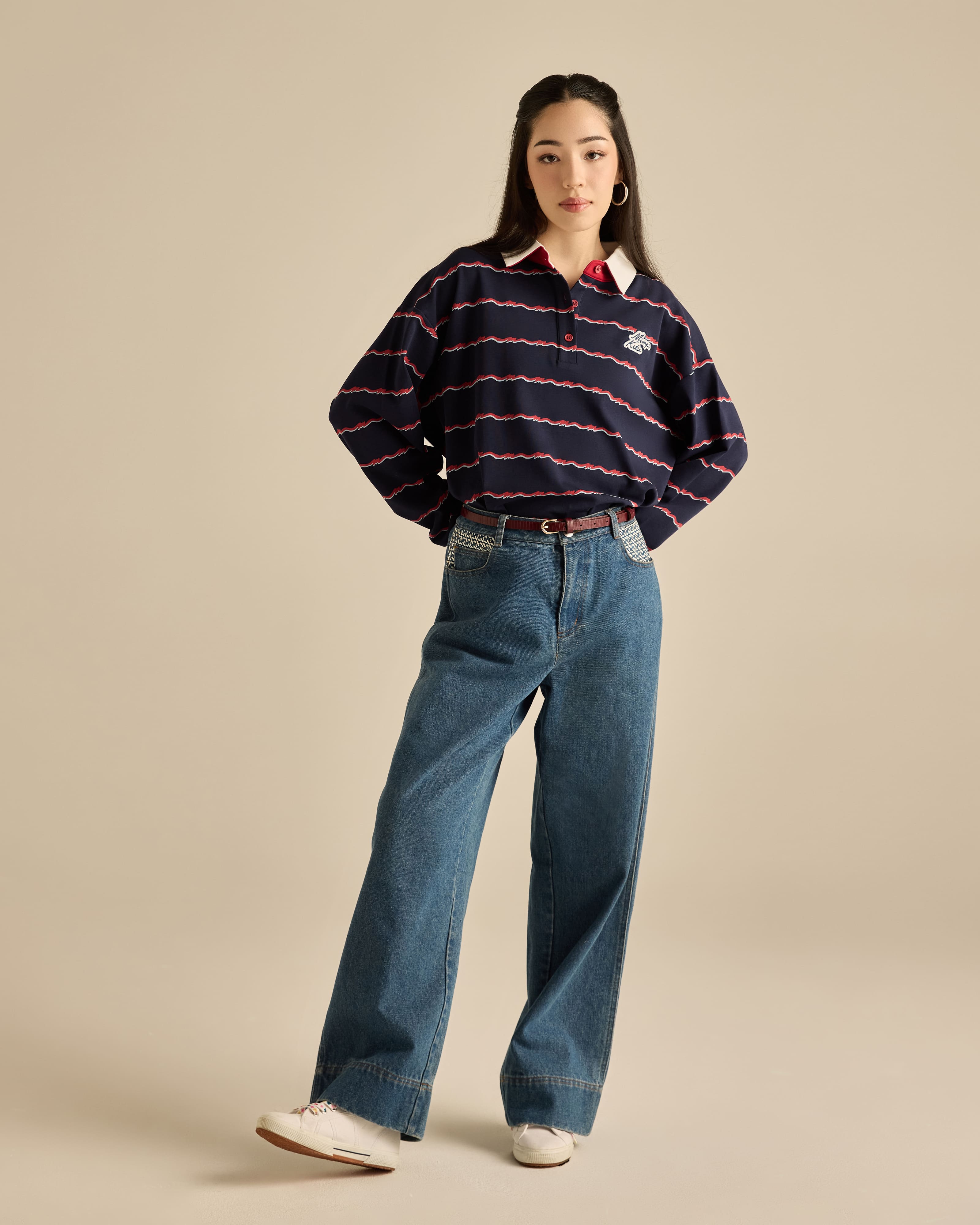 Josie Navy Collared Striped Top