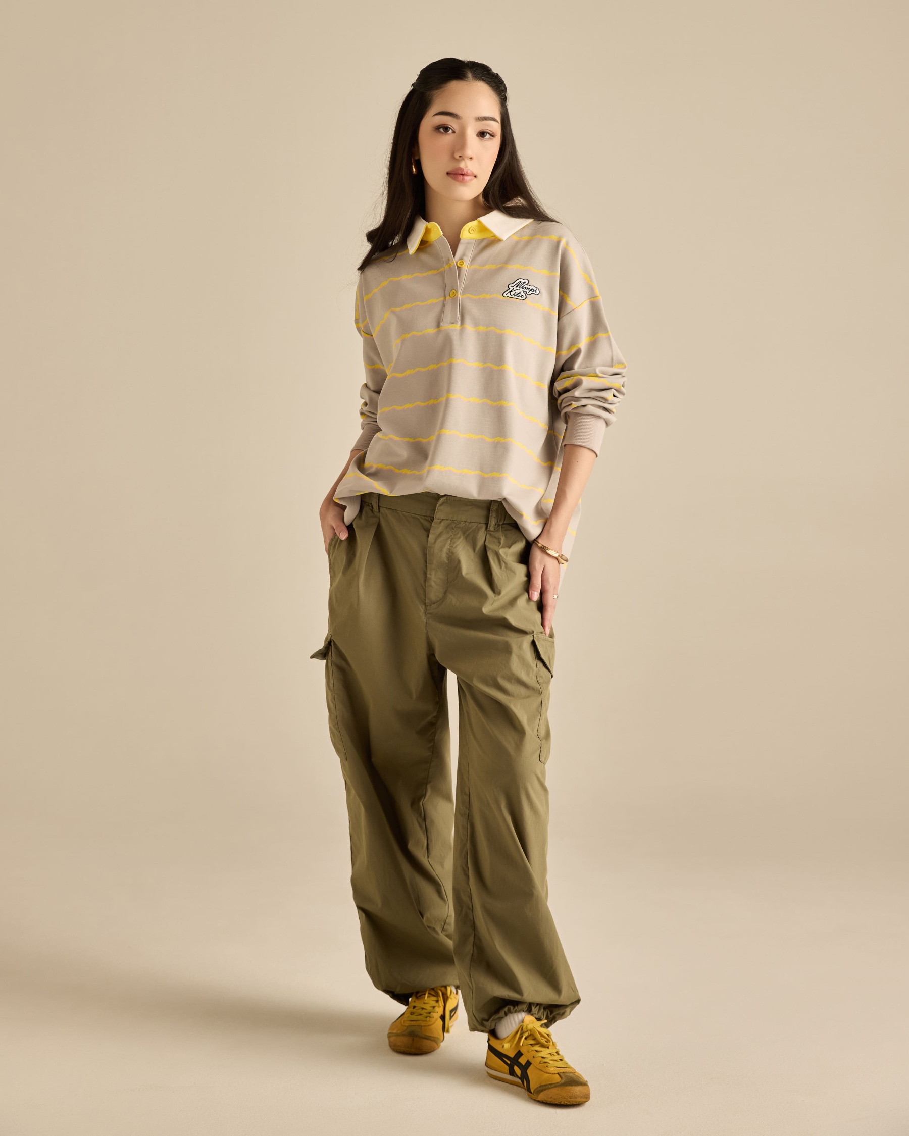 Josie Grey Collared Striped Top