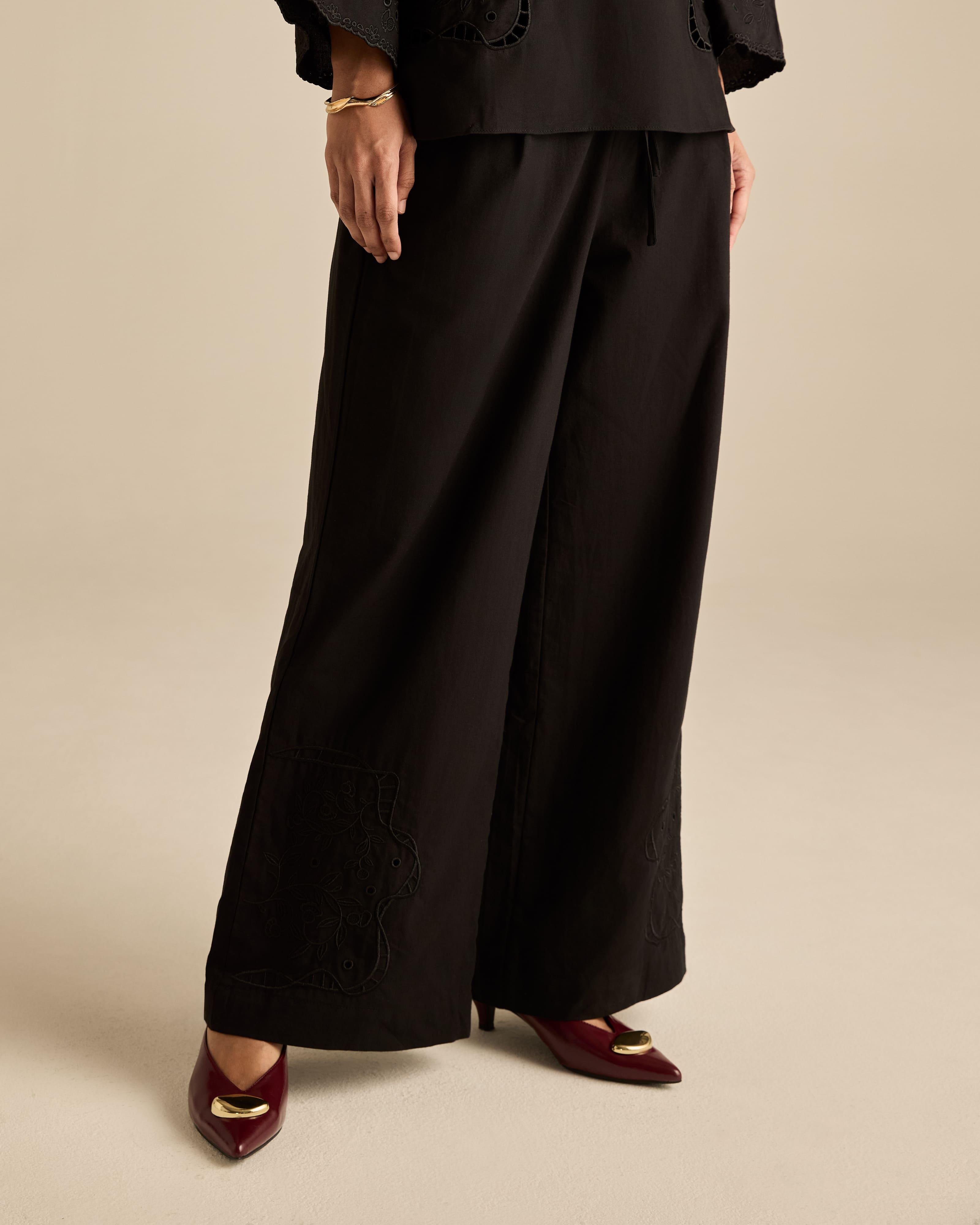 Aura Black Embroidered Pants