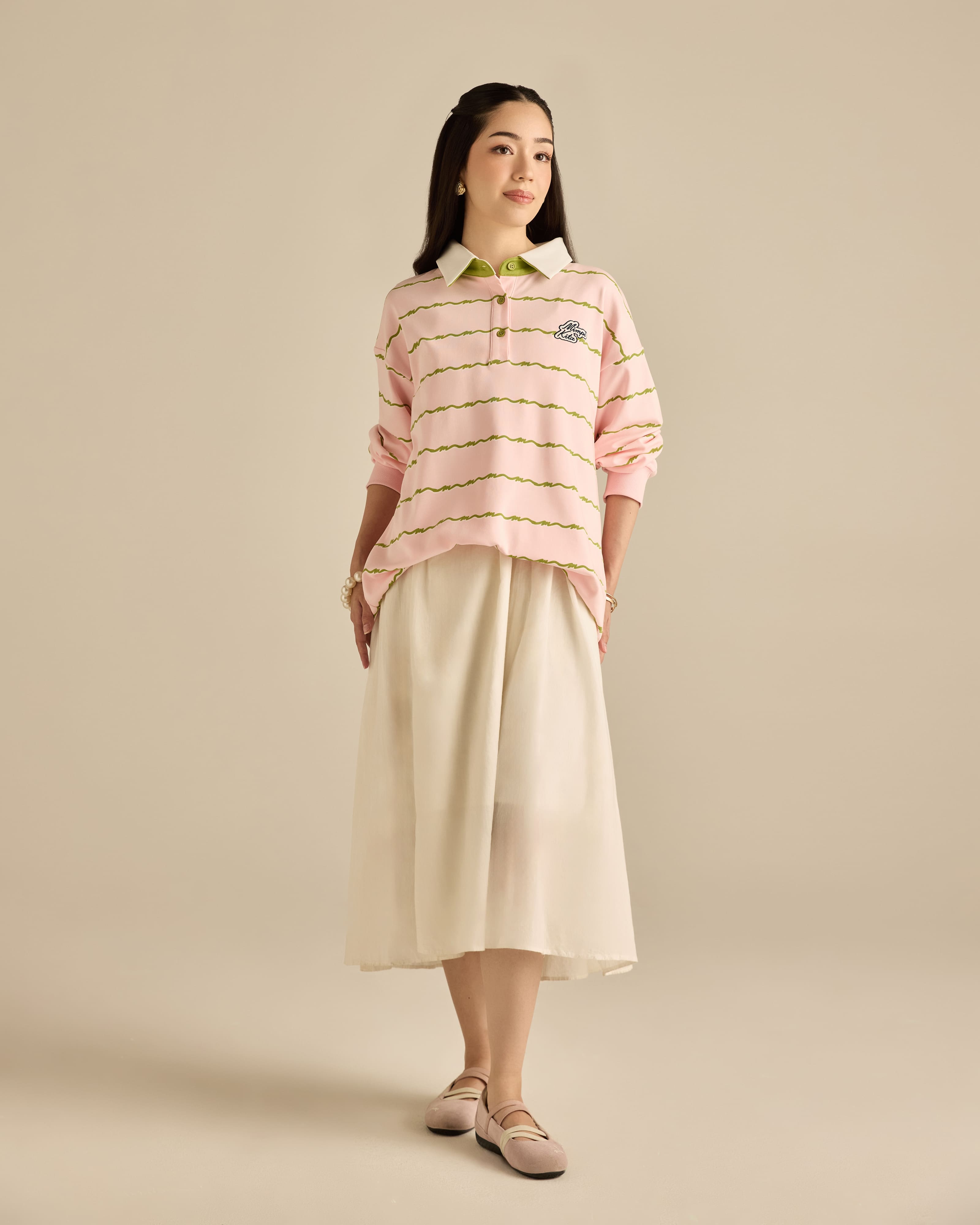 Josie Soft Pink Collared Striped Top