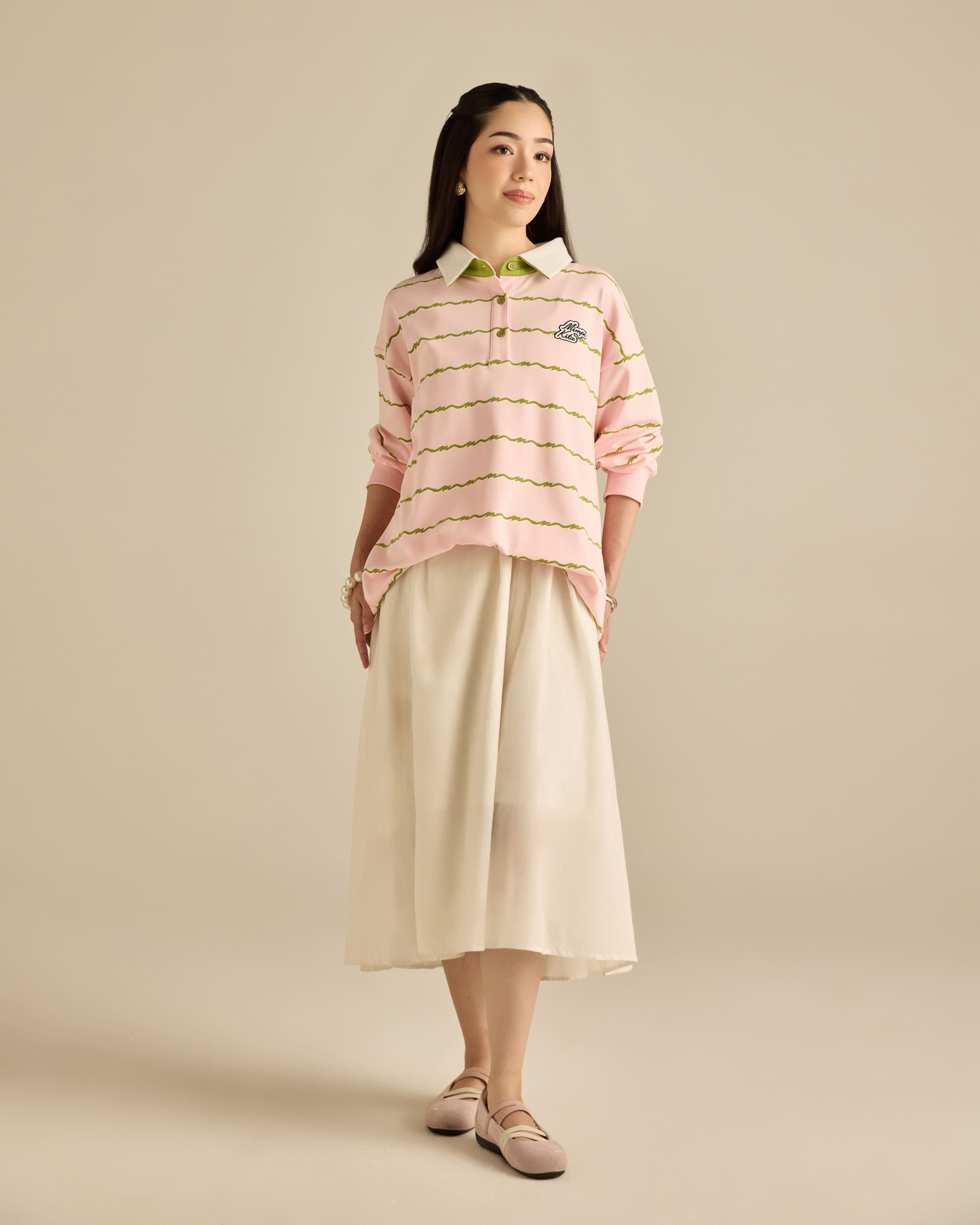 Josie Soft Pink Collared Striped Top