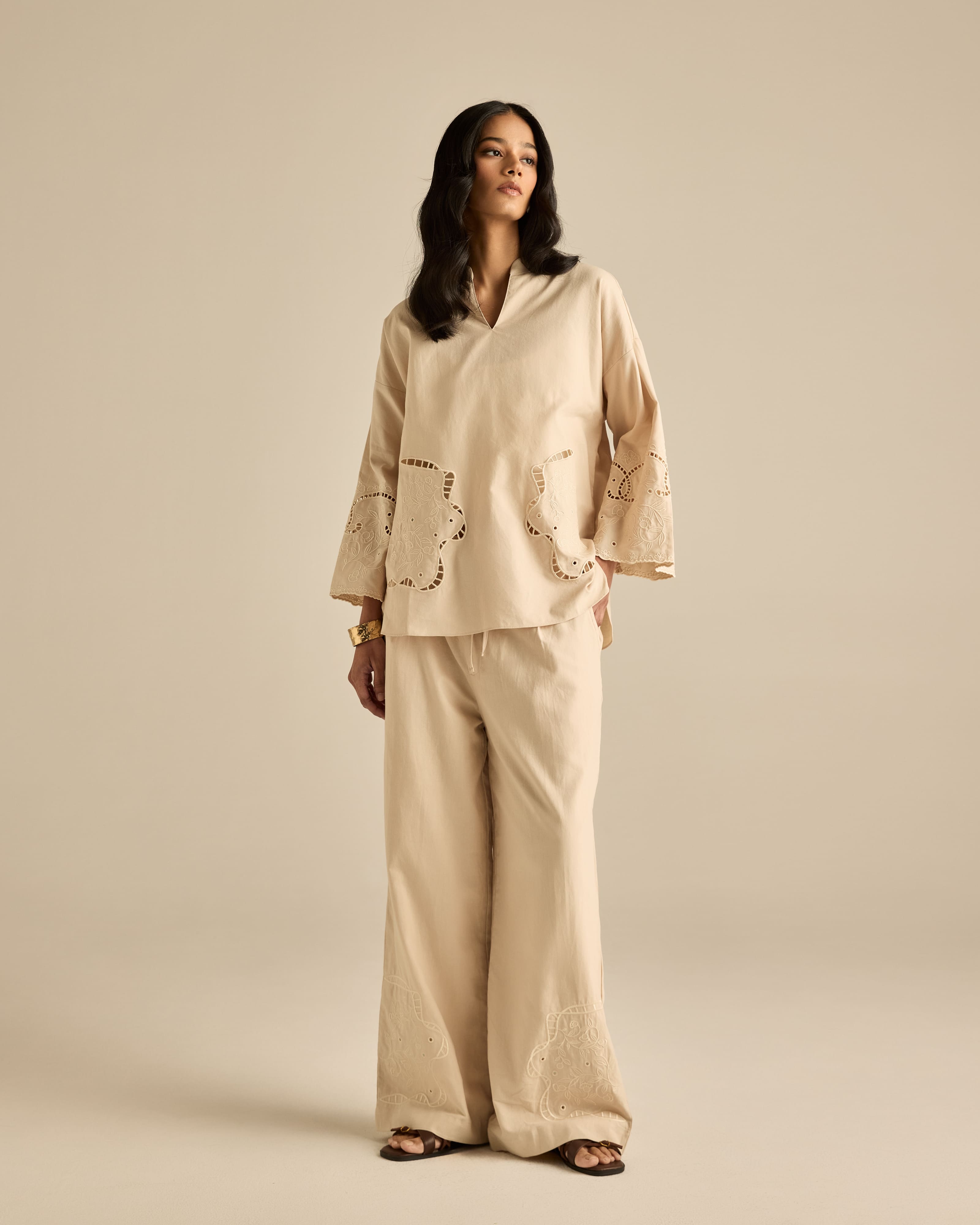 Aura Nude Embroidered Boxy Top