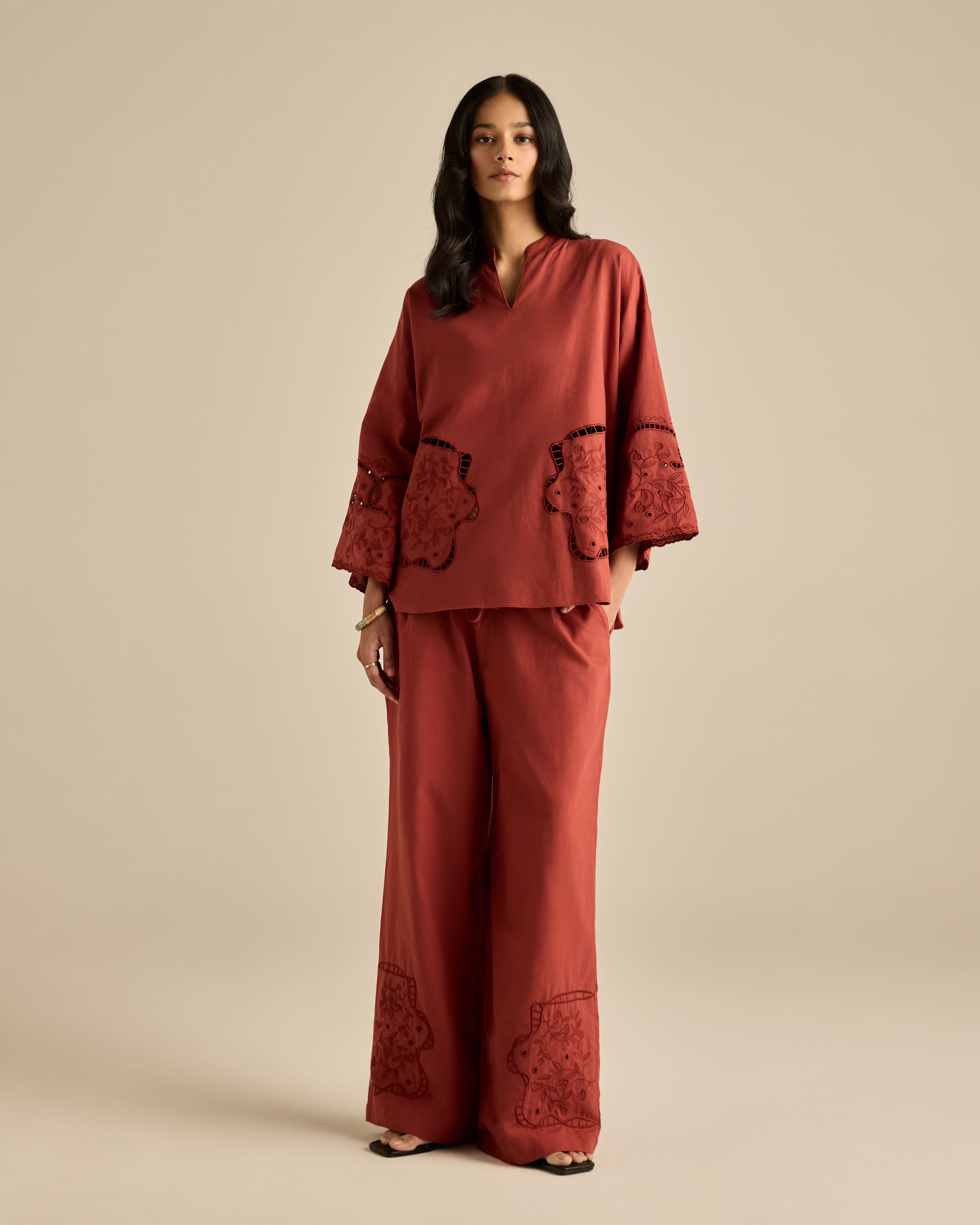 Aura Brown Embroidered Boxy Top