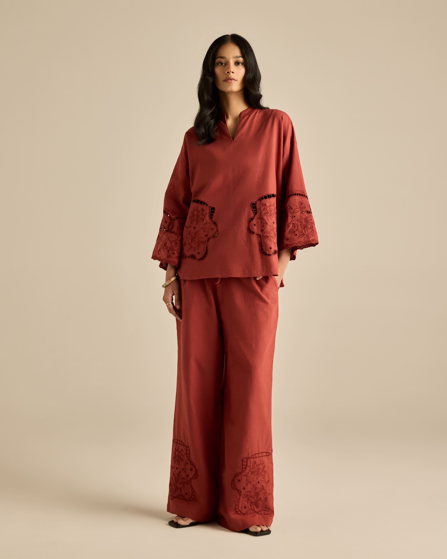 Aura Brown Embroidered Boxy Top