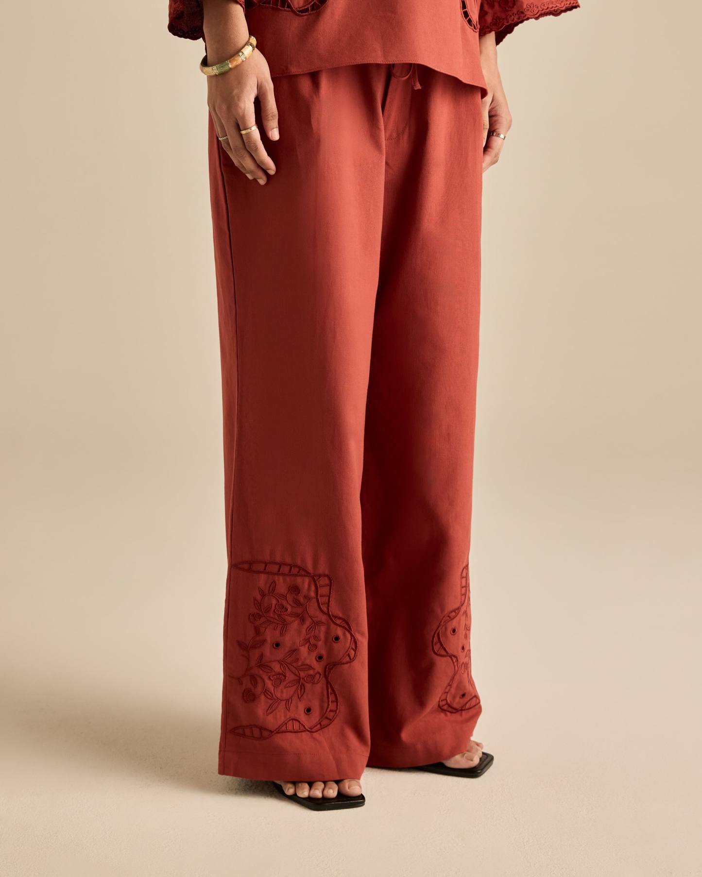 Aura Brown Embroidered Pants