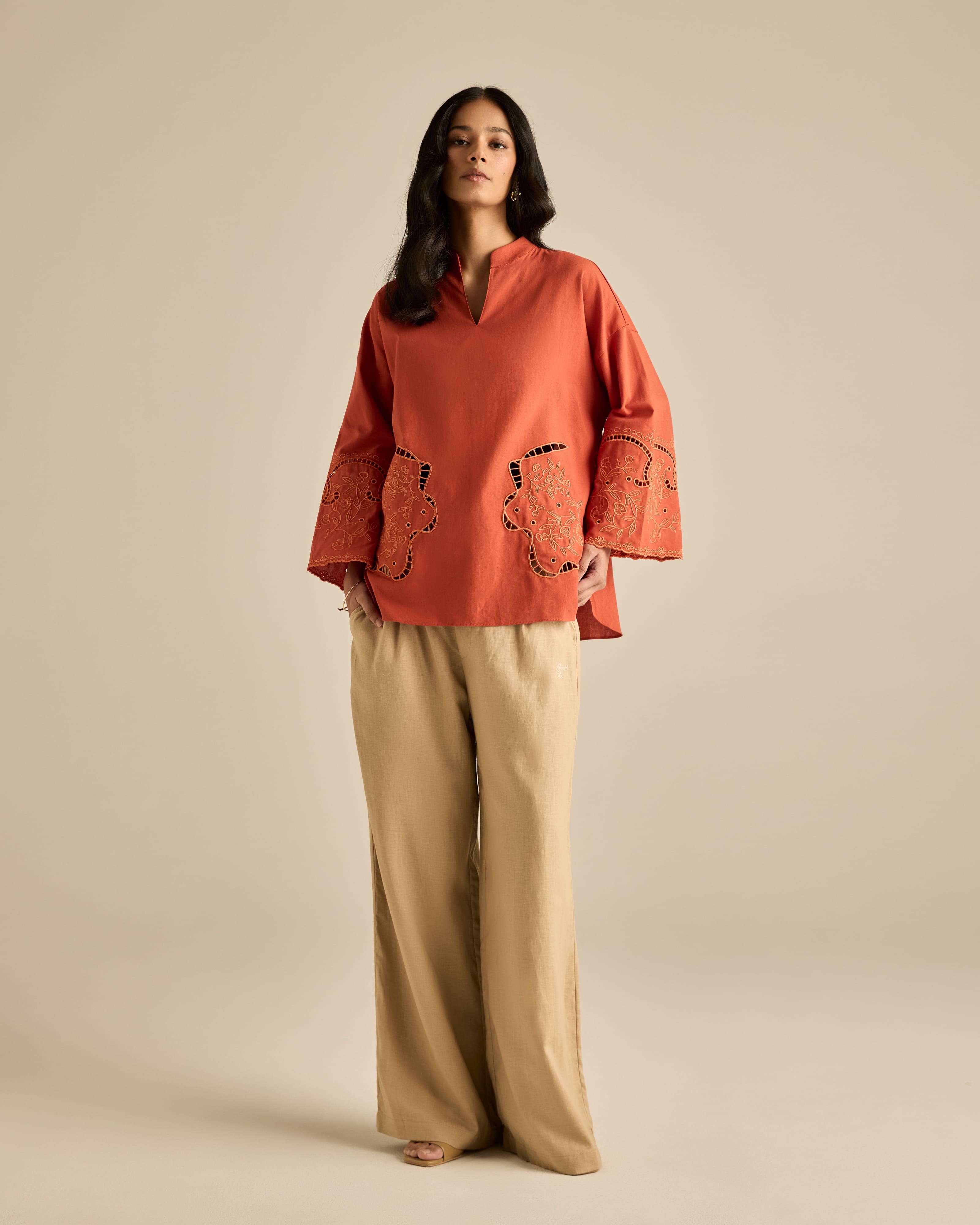 Aura Brick Embroidered Boxy Top
