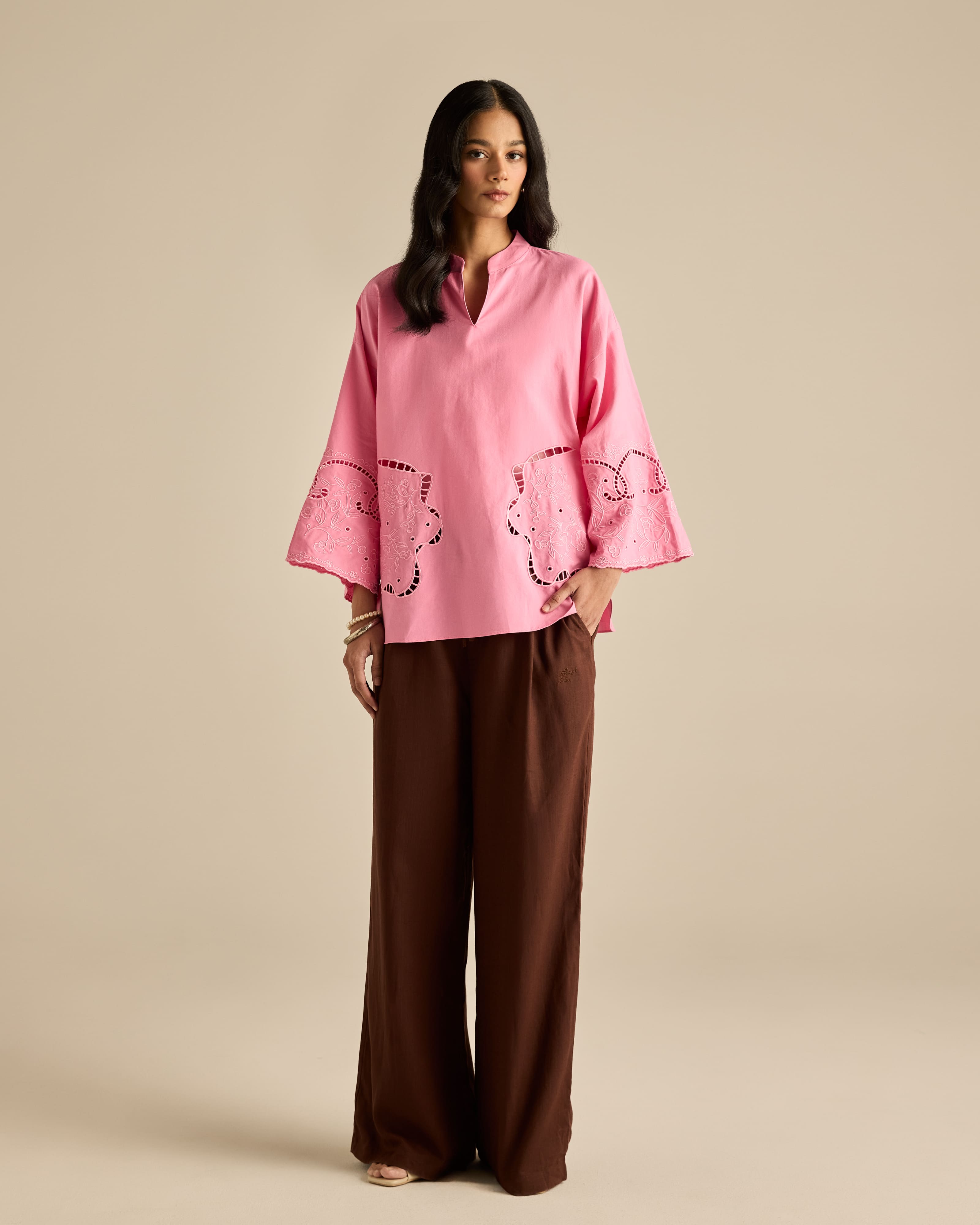 Aura Pink Embroidered Boxy Top
