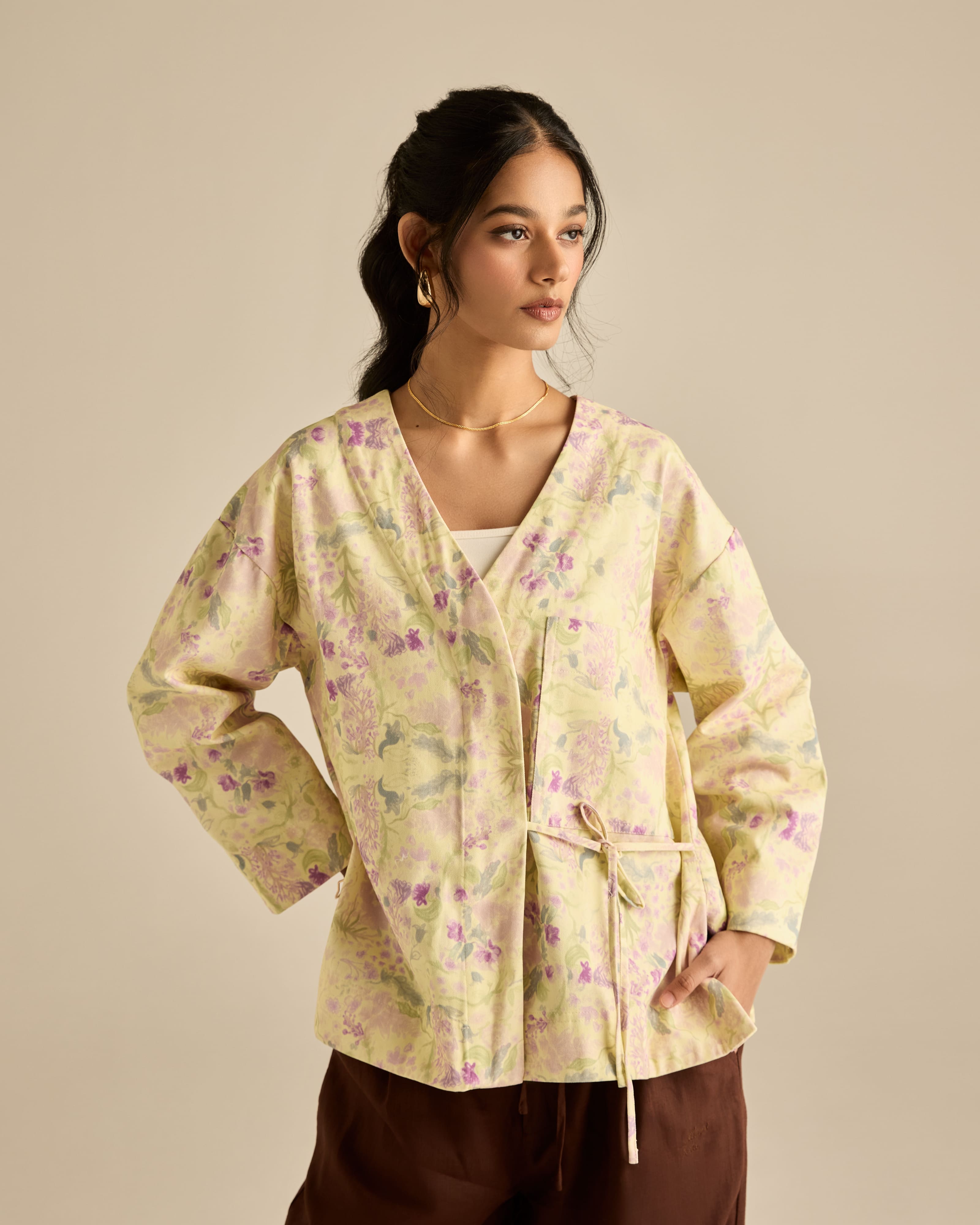 Esme Yellow Printed Cotton Kimono