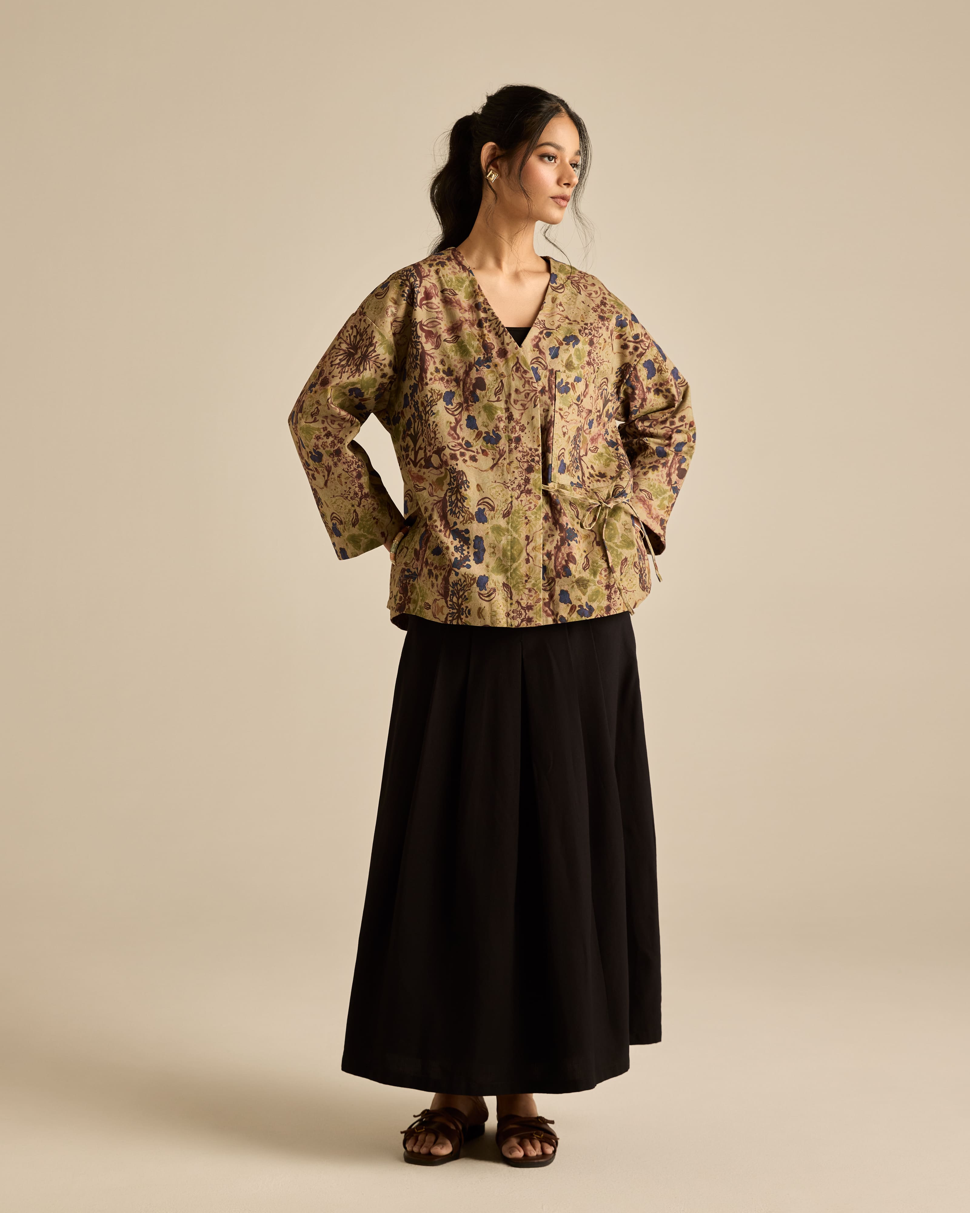 Esme Green Printed Cotton Kimono