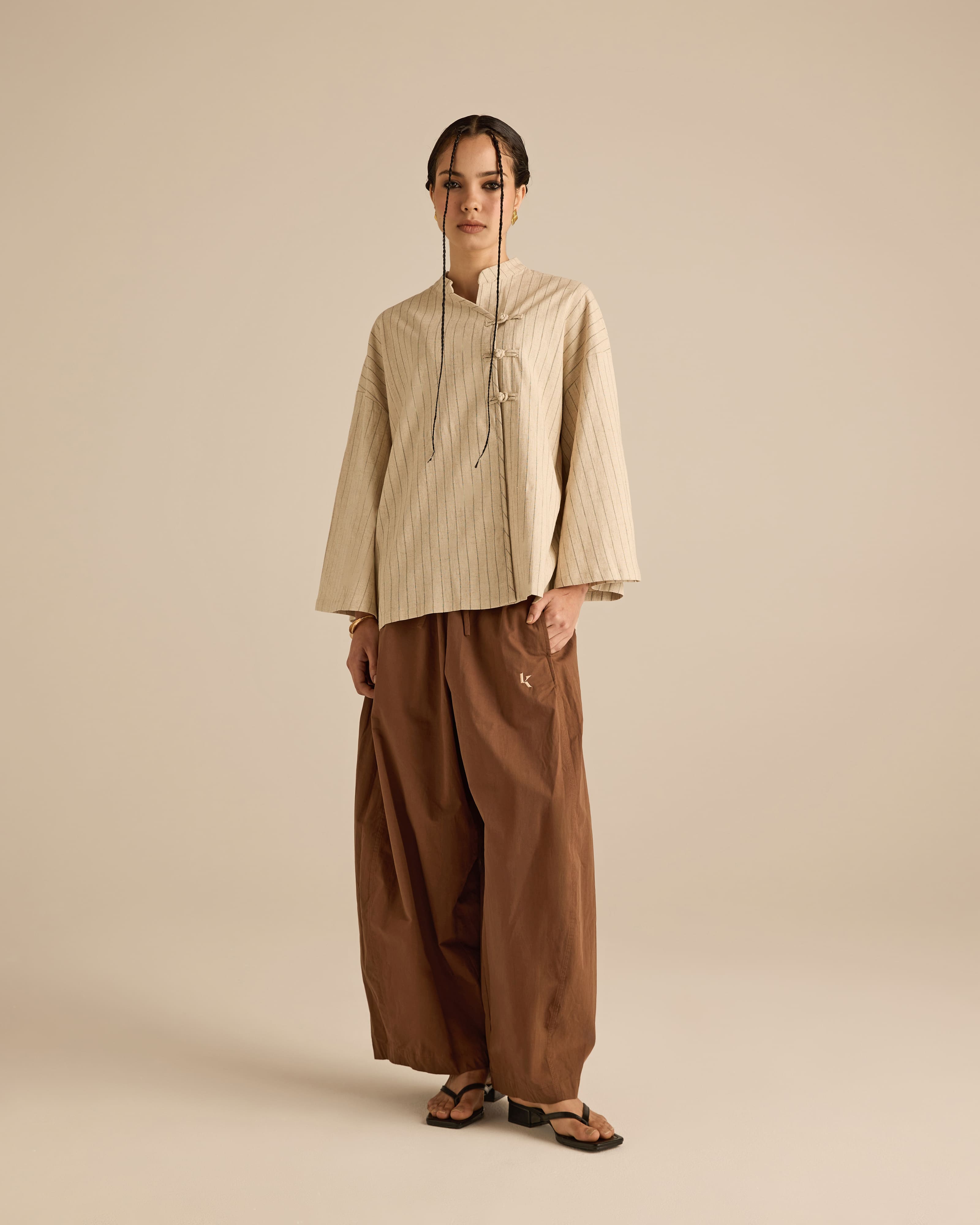 Nadra Nude Stripe Boxy Top