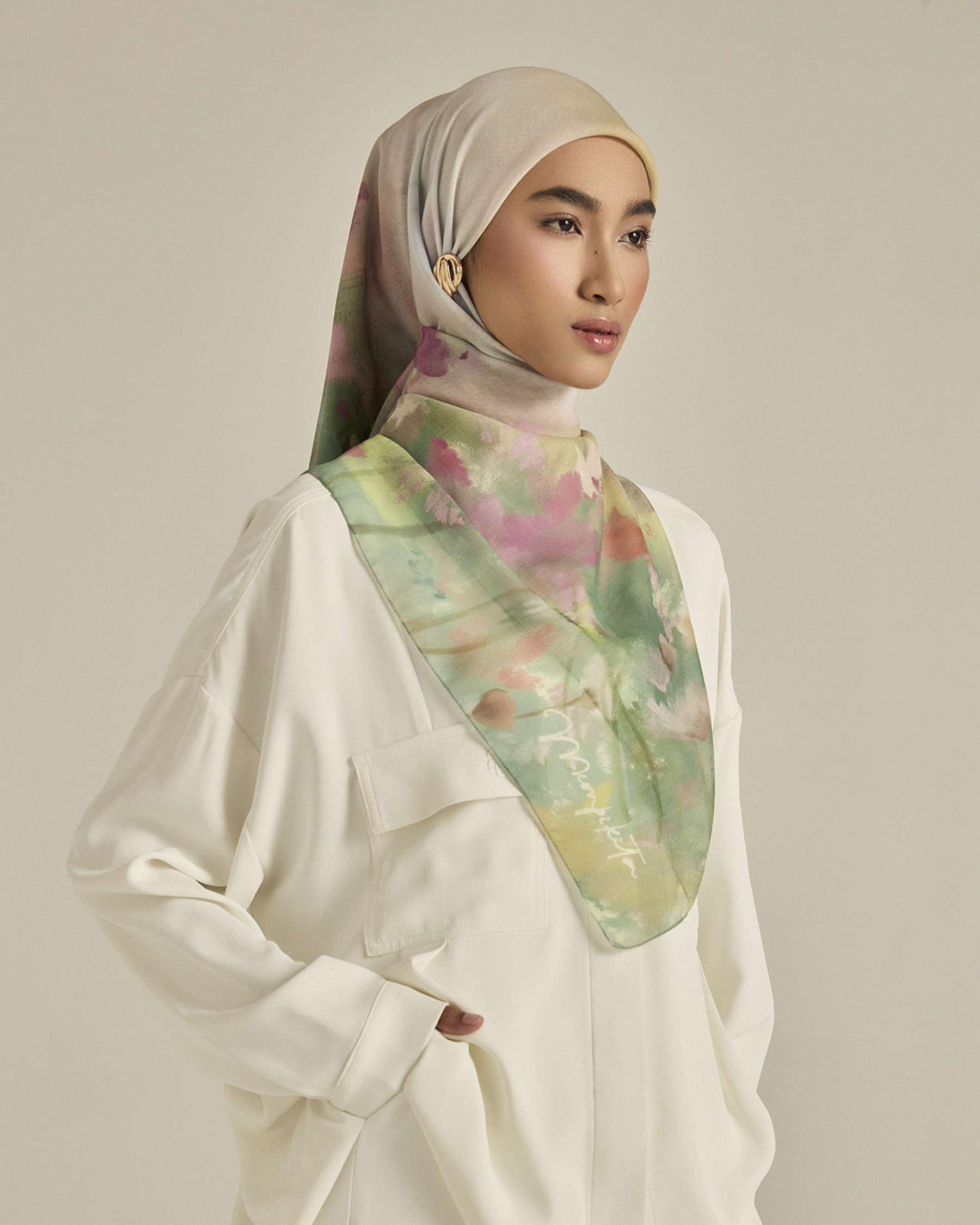 Ethereal Green Square Voile Scarf