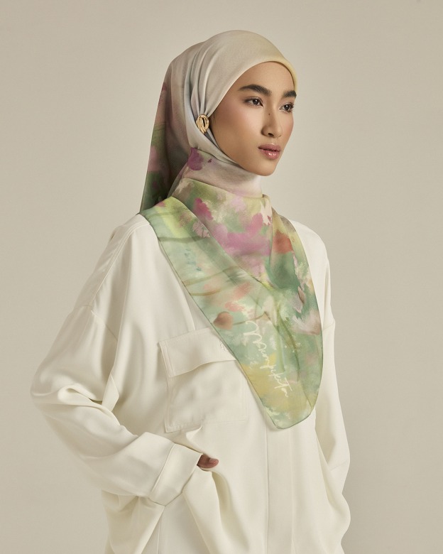 Ethereal Green Square Voile Scarf