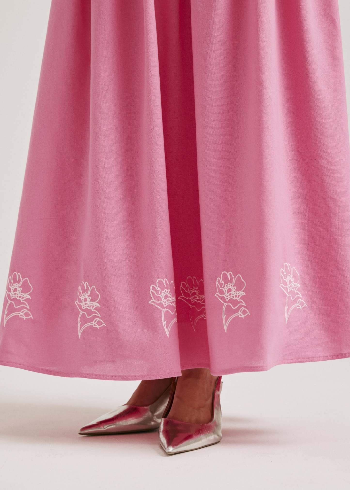 Meira Dark Pink Embroidered Linen Skirt