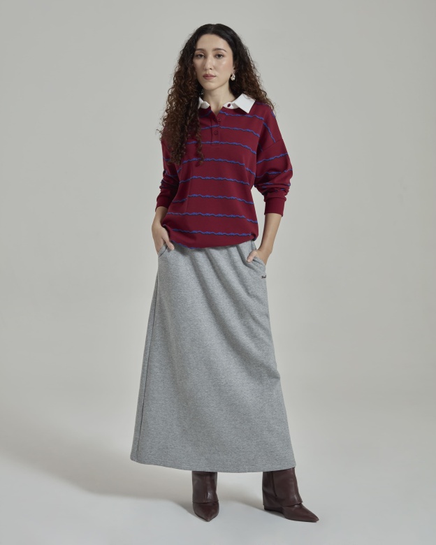 Josie Maroon Collared Striped Top