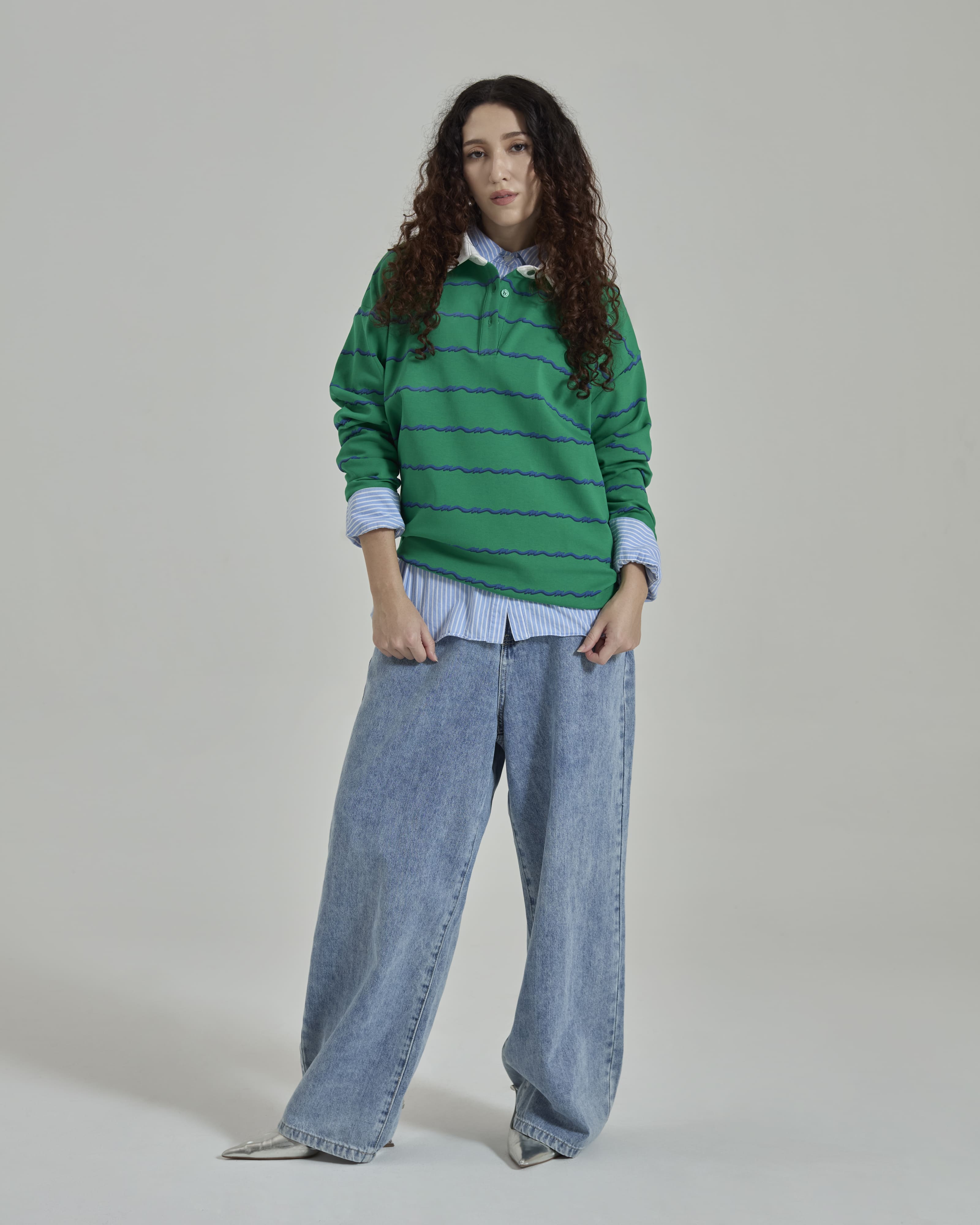 Josie Green Collared Striped Top