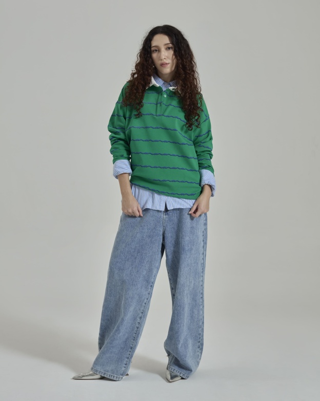 Josie Green Collared Striped Top