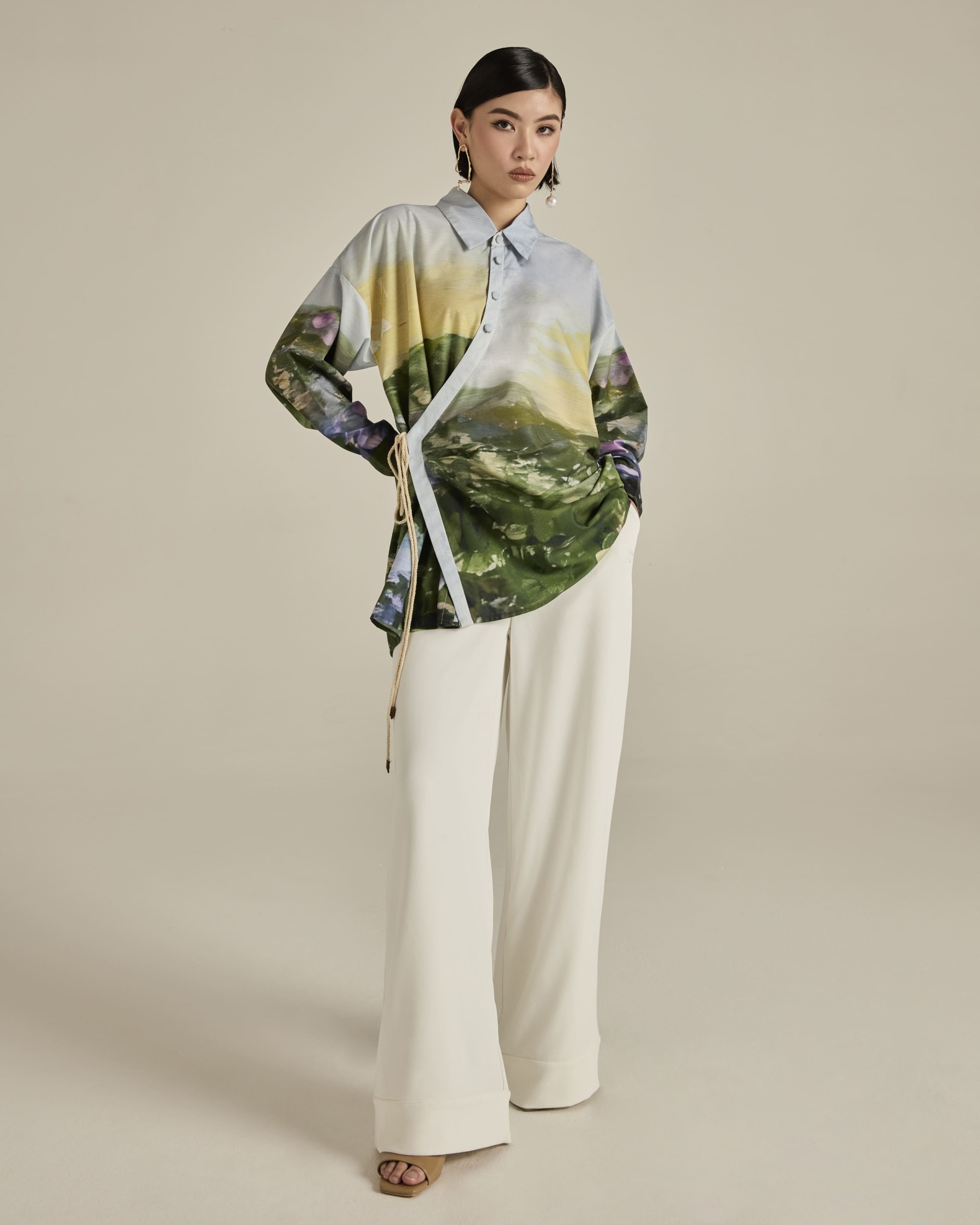 Panorama Sky Blue Asymmetric Shirt