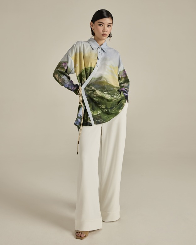 Panorama Sky Blue Asymmetric Shirt