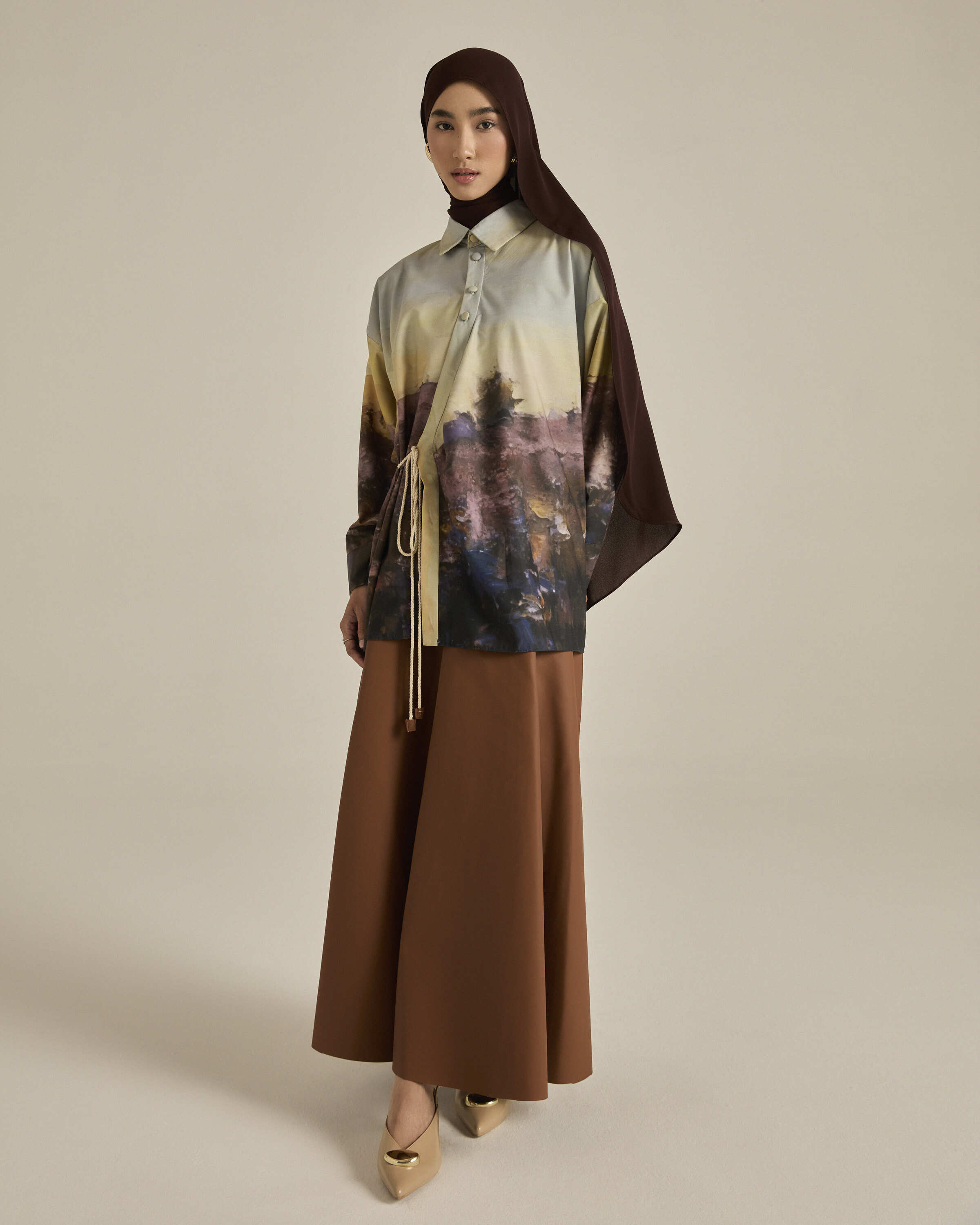 Panorama Sunset Yellow Asymmetric Shirt