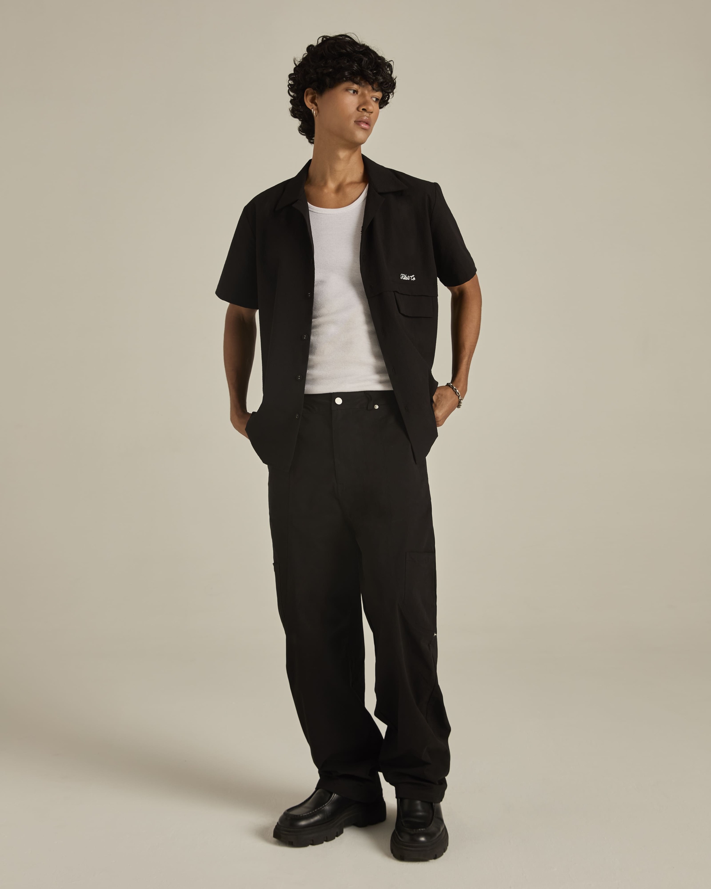 Black Textured Short Sleeve Shirt