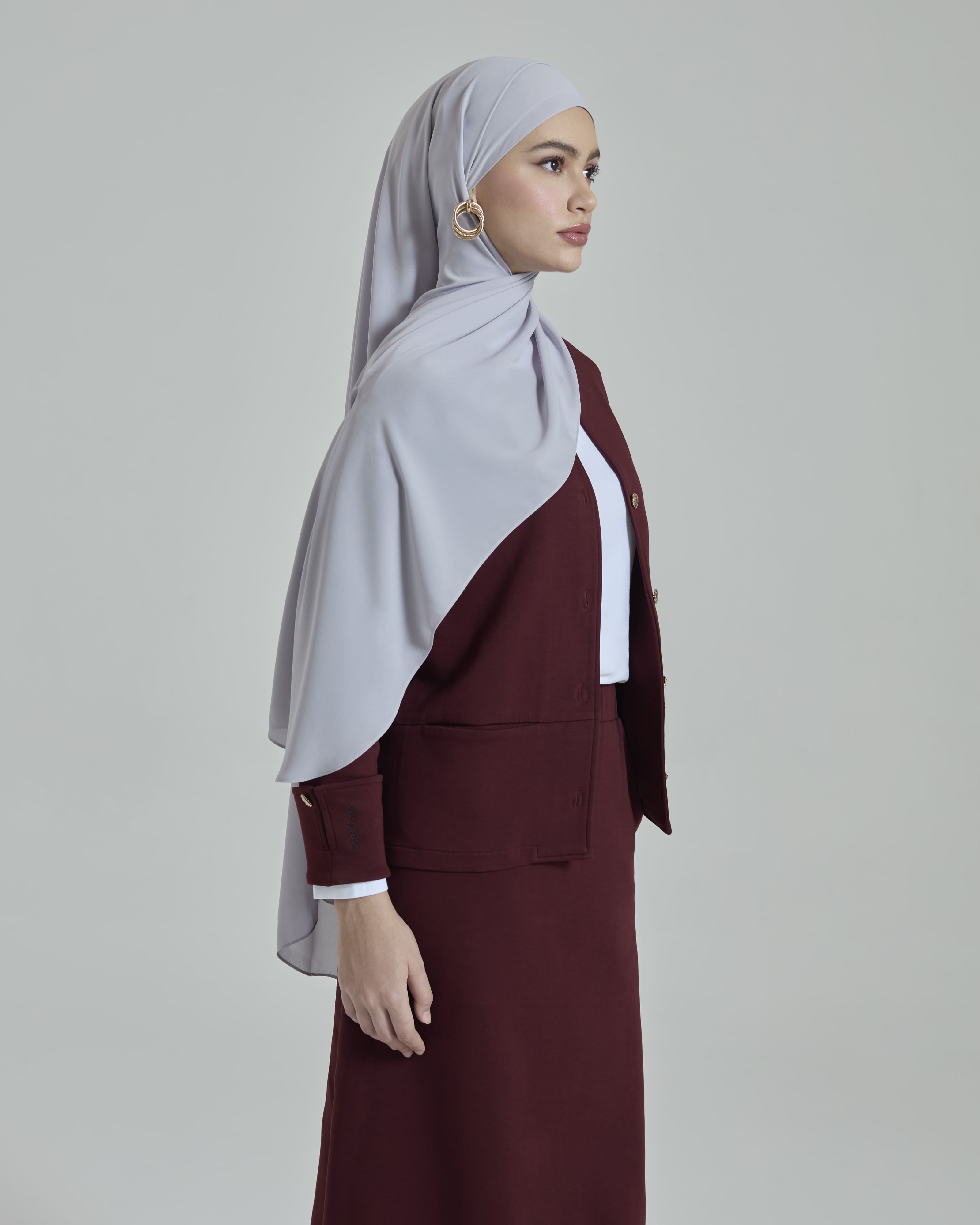 Leya Light Grey Embroidered Chiffon Shawl