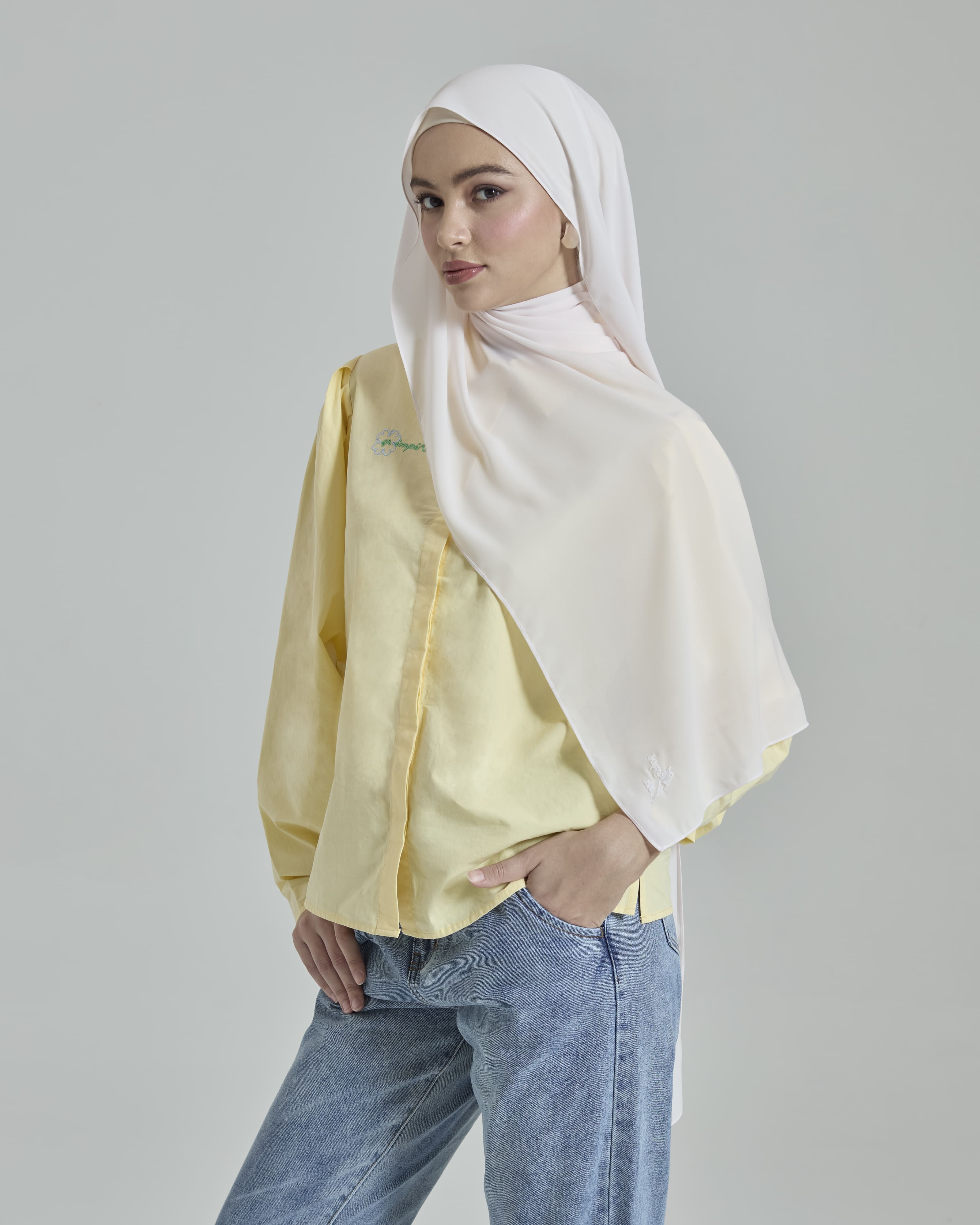 Leya Pearl Blush Embroidered Chiffon Shawl