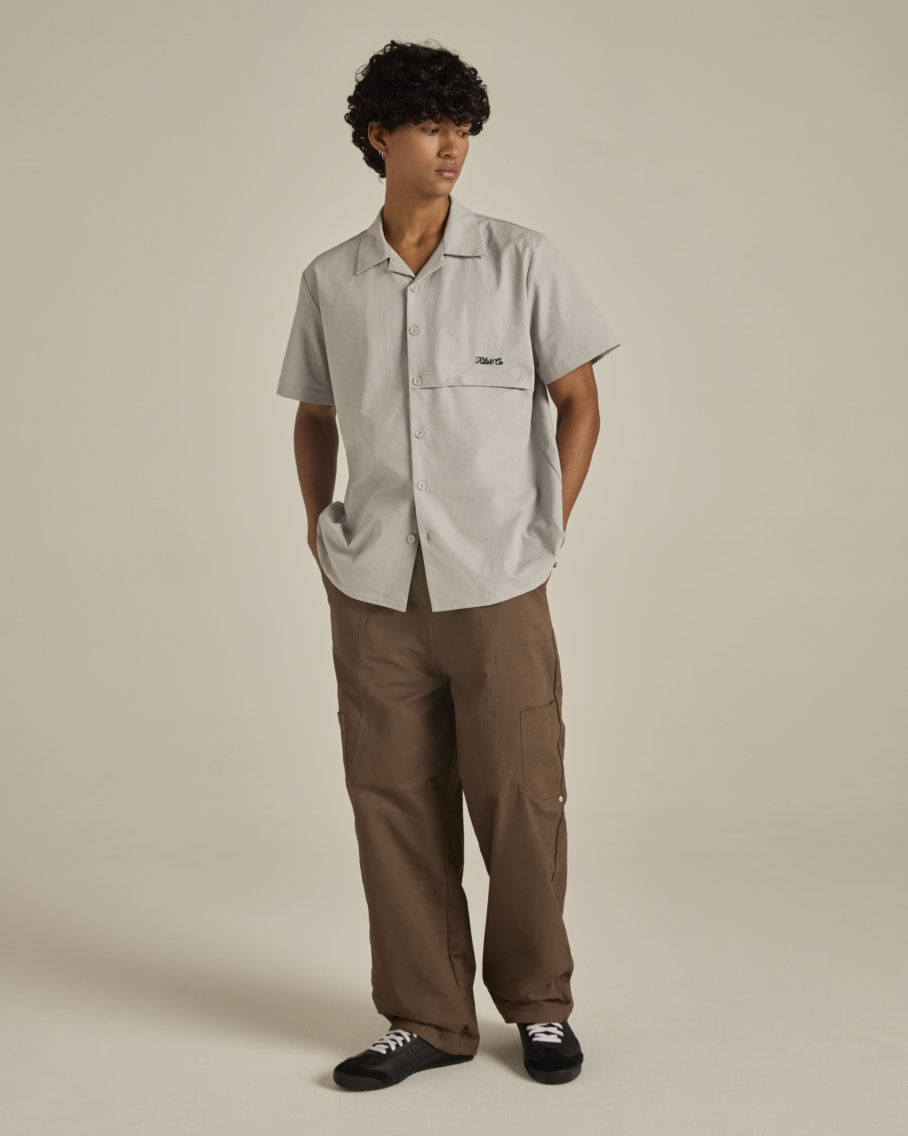 Grey Textured Short Sleeve Shirt