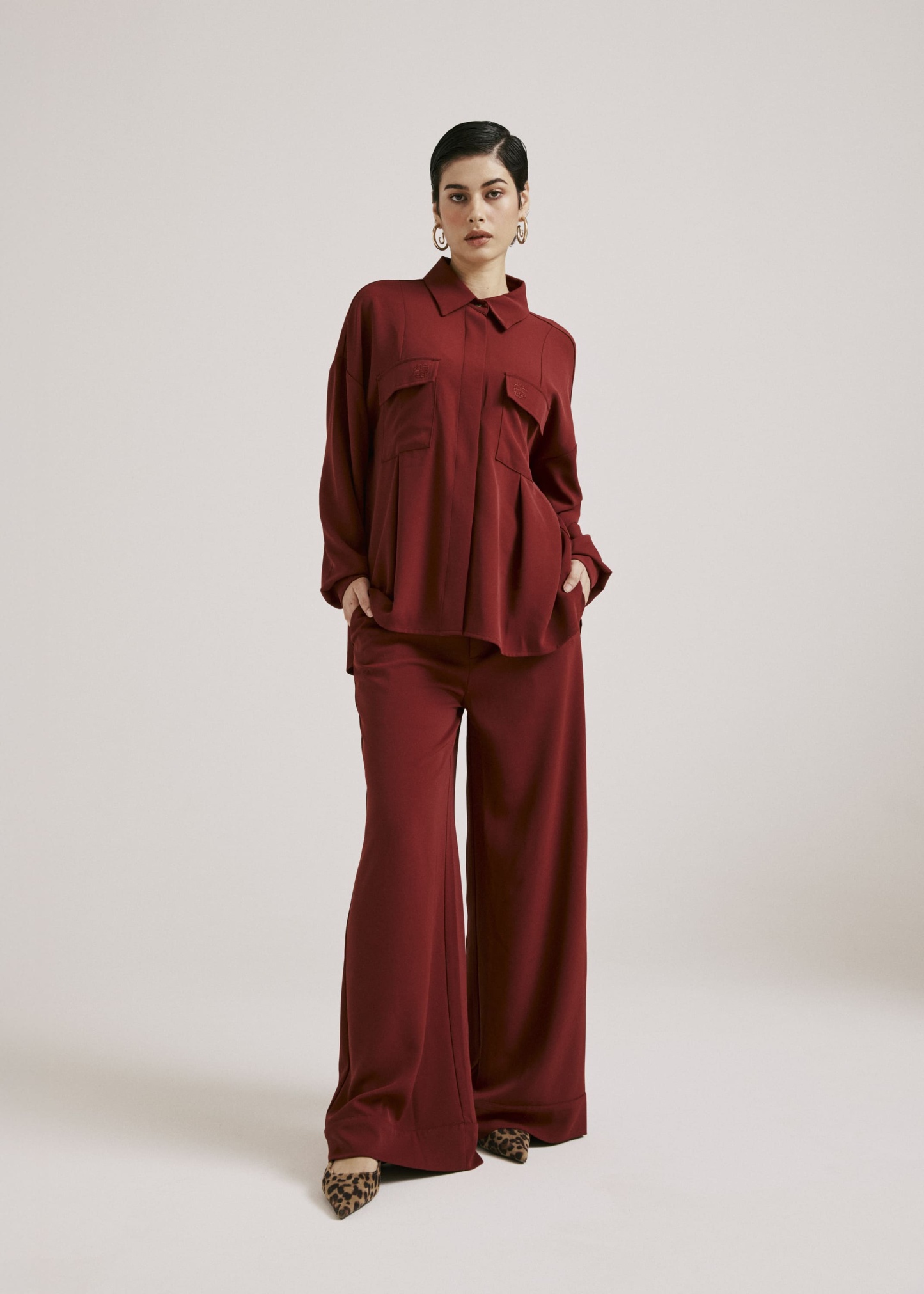 Nadya Burnt Maroon Monogram Loose Shirt