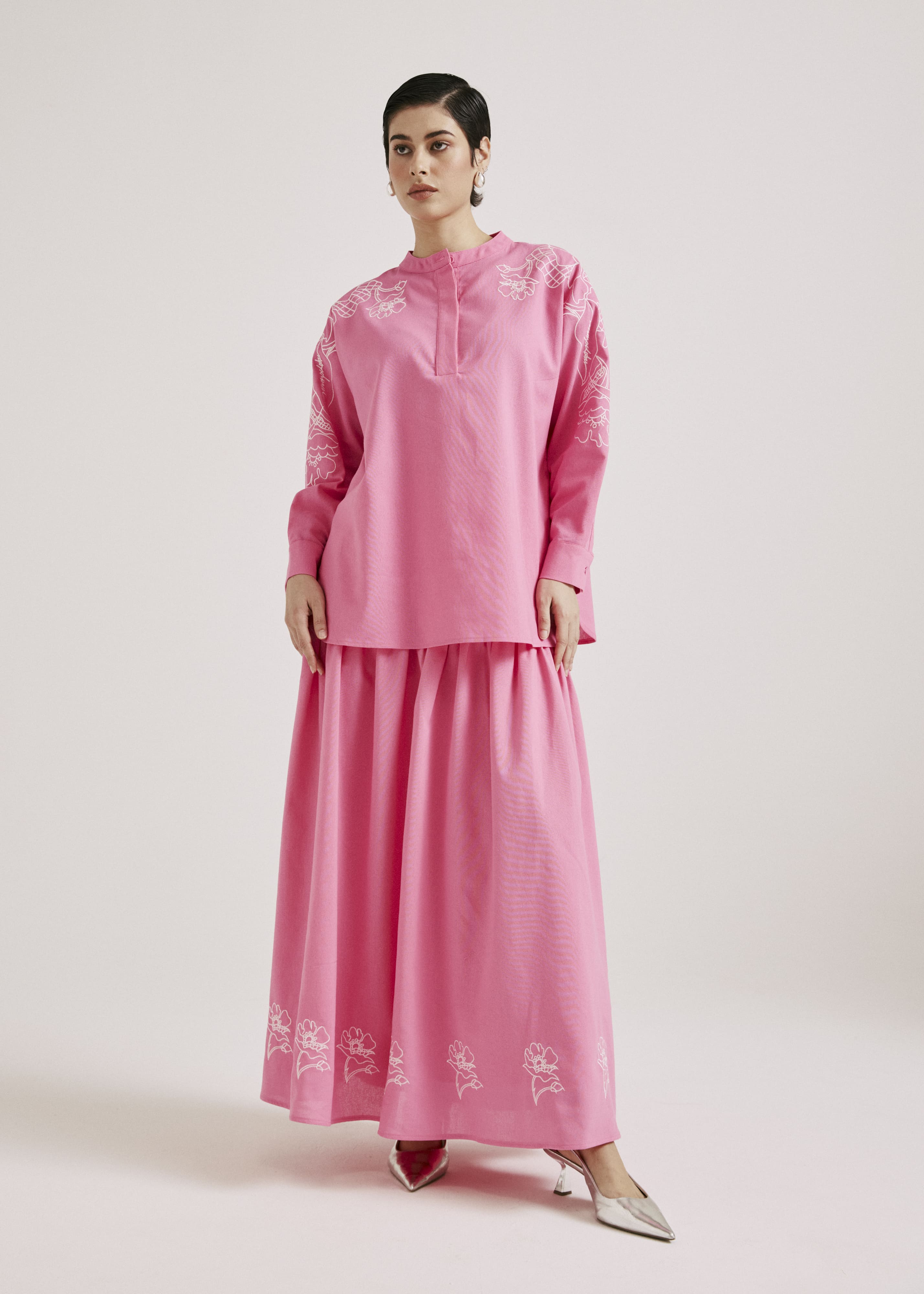 Meira Dark Pink Embroidered Linen Top