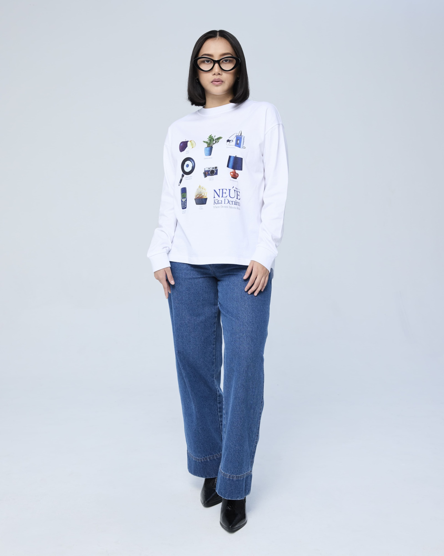 White Kita Denim Graphic Jumper