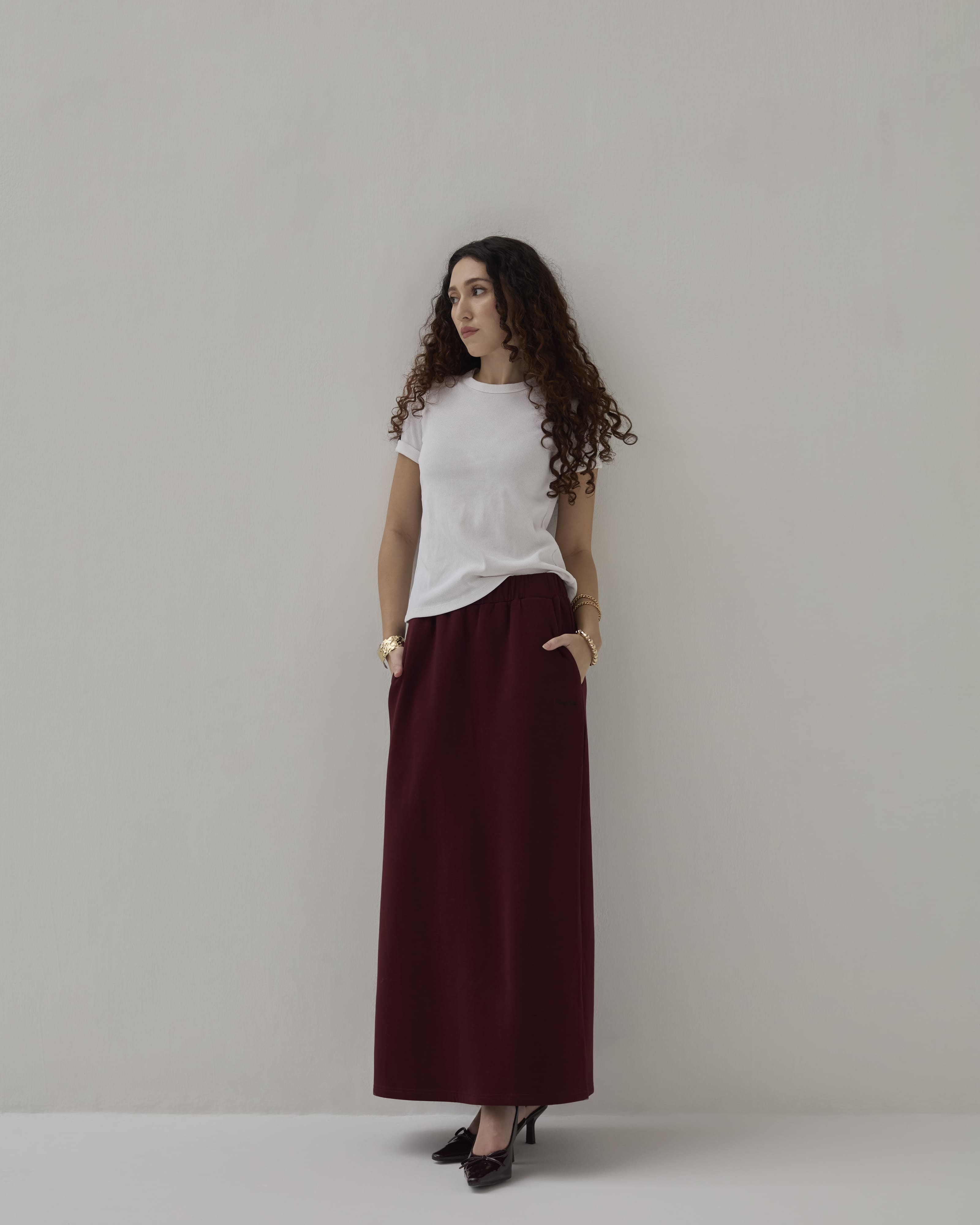Donna Maroon Monogram A-Line Skirt