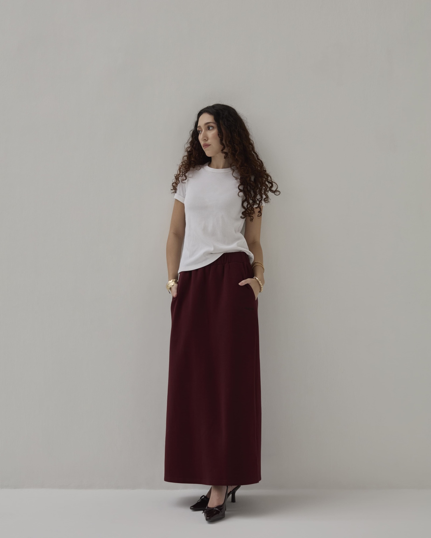 Donna Maroon Monogram A-Line Skirt